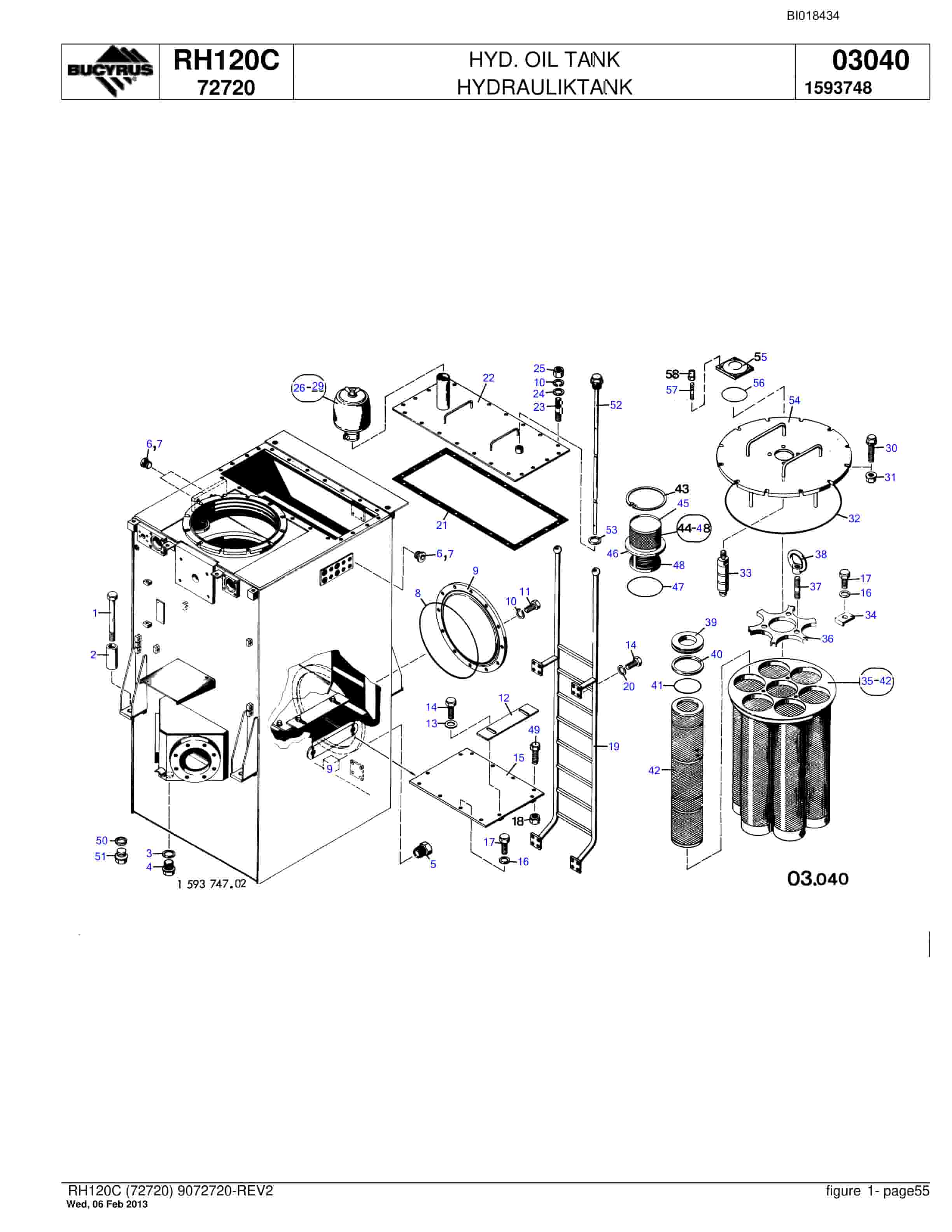 Bucyrus RH120C Hydraulic Excavator Parts Catalog BI018434-2