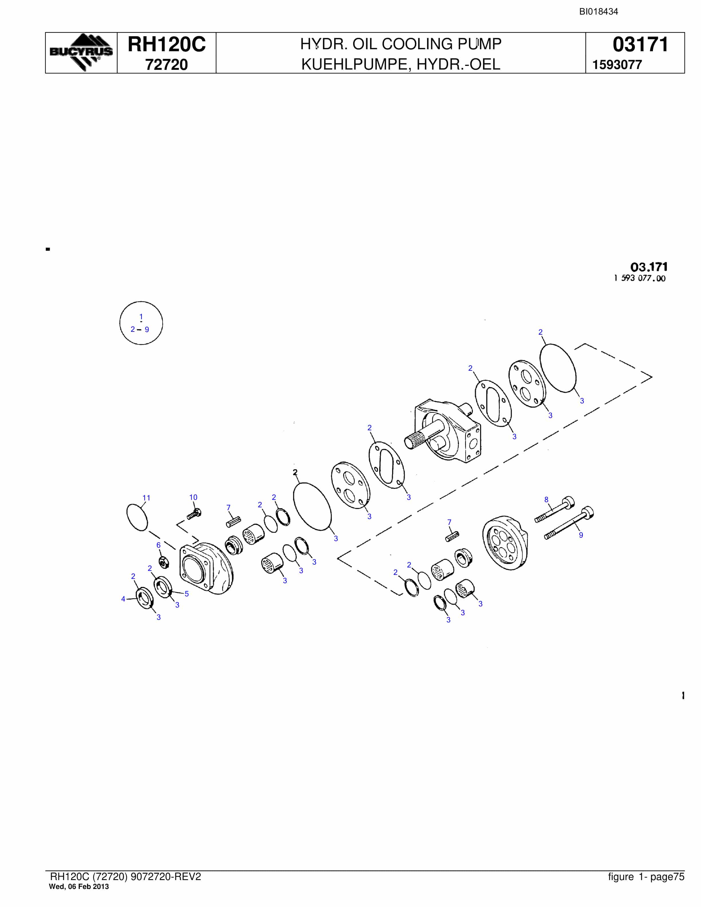 Bucyrus RH120C Hydraulic Excavator Parts Catalog BI018434-3