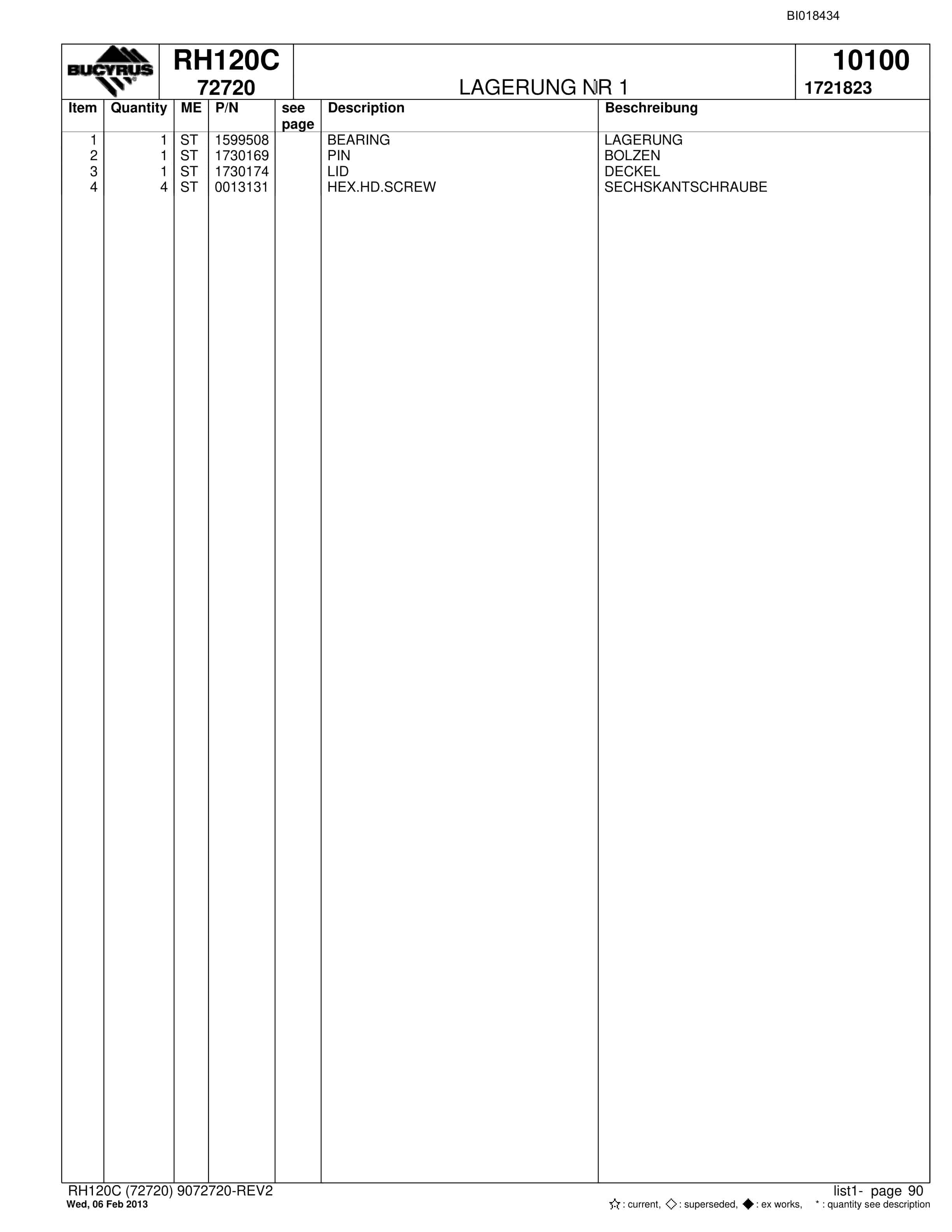 Bucyrus RH120C Hydraulic Excavator Parts Catalog BI018434-5