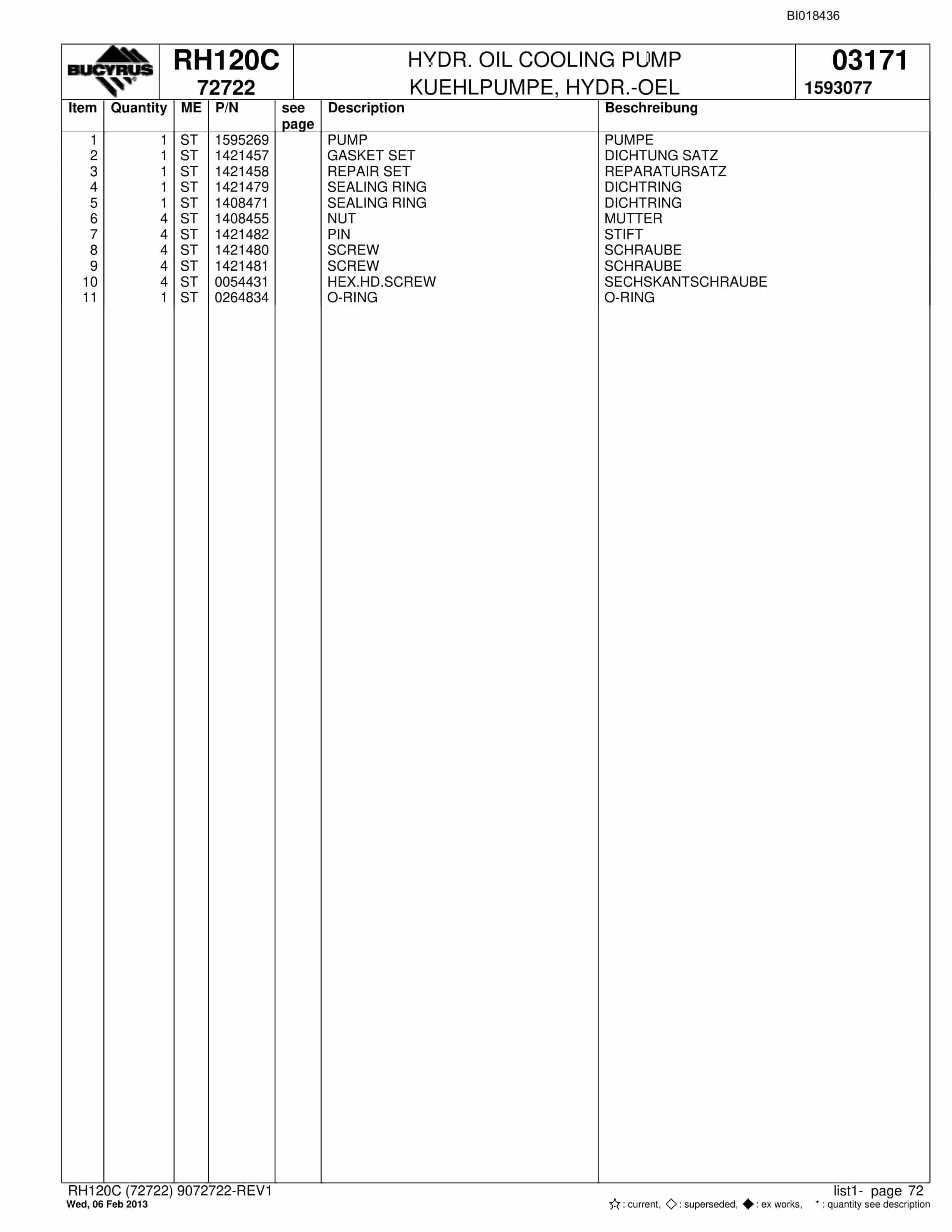 Bucyrus RH120C Hydraulic Excavator Parts Catalog BI018436-3