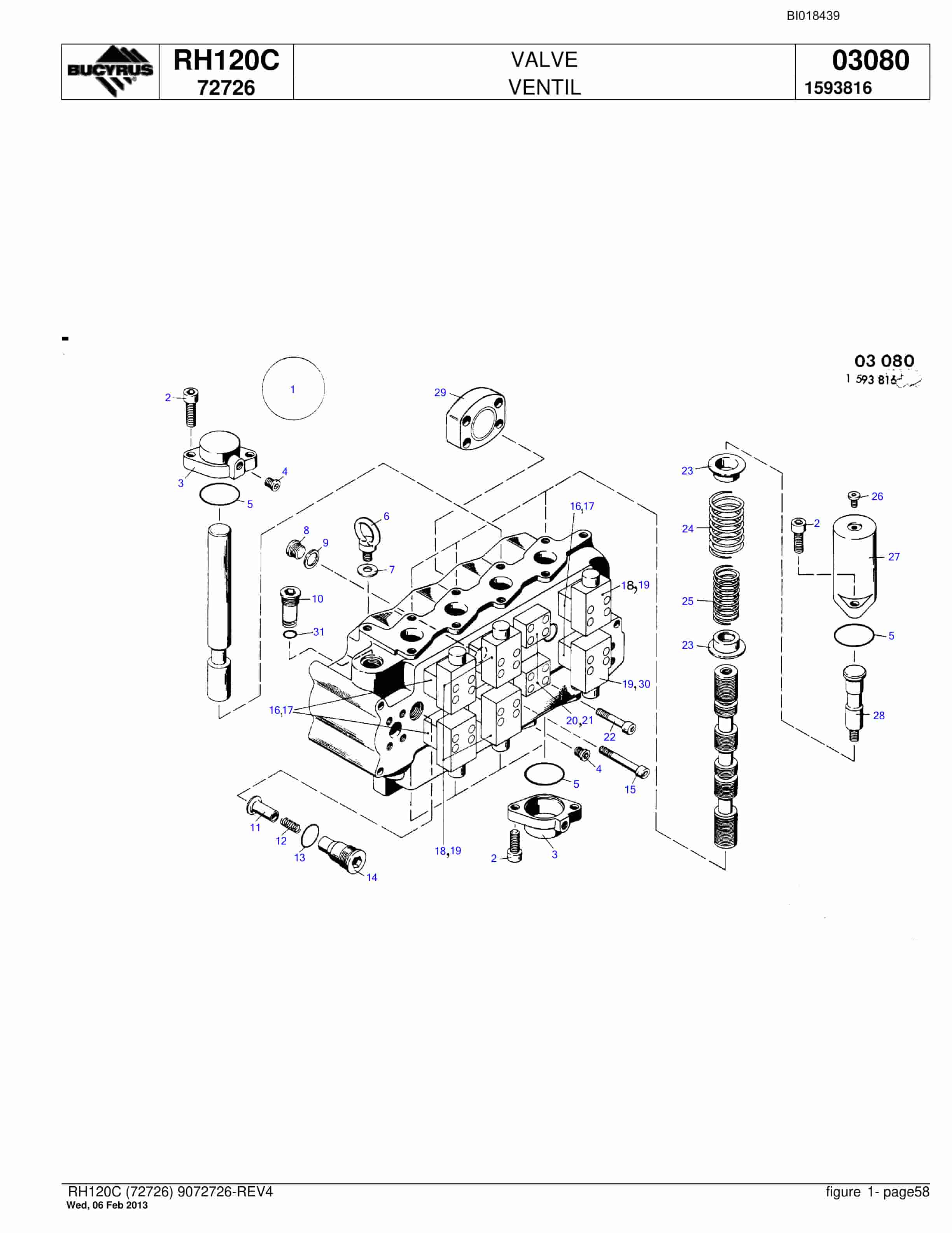 Bucyrus RH120C Hydraulic Excavator Parts Catalog BI018439-3