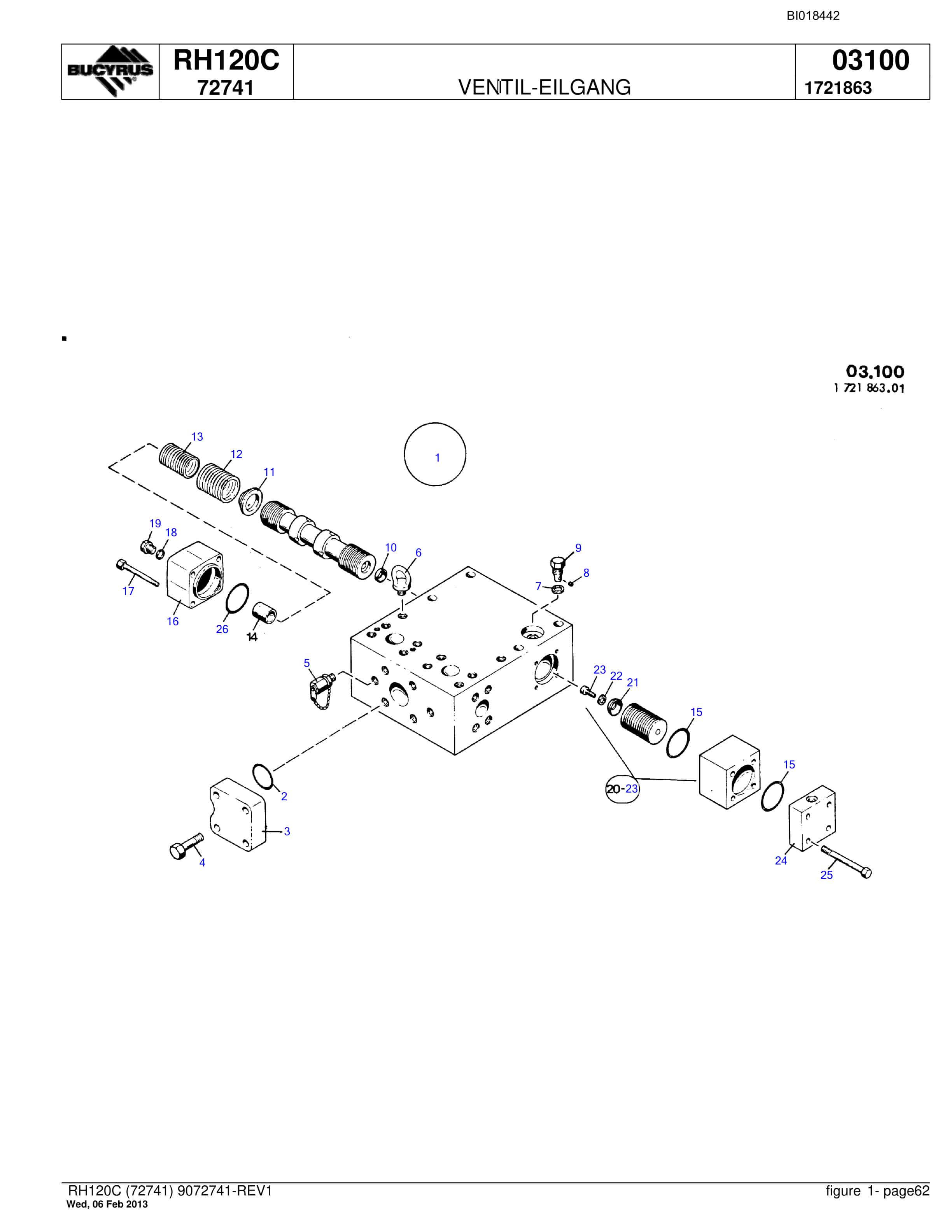 Bucyrus RH120C Hydraulic Excavator Parts Catalog BI018442-3