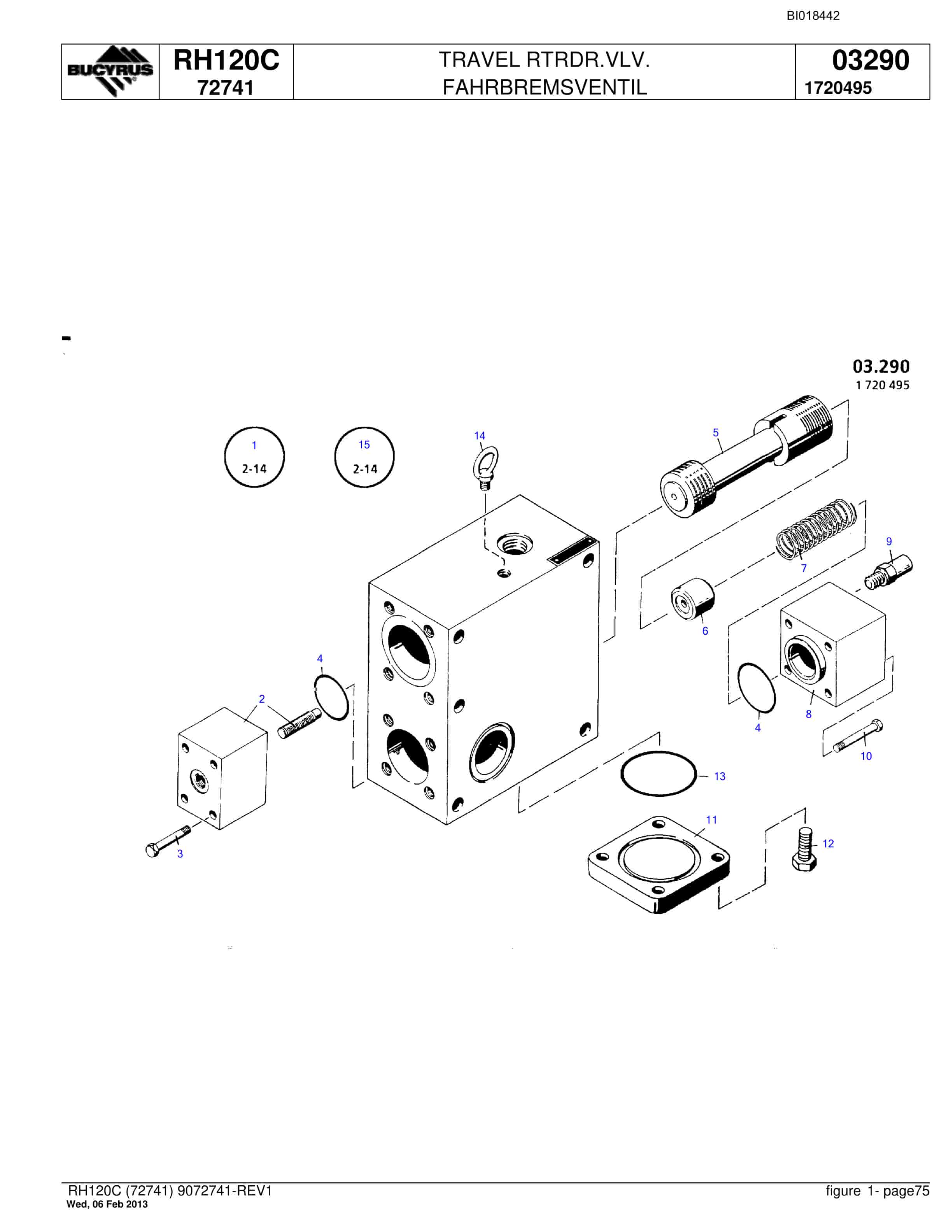 Bucyrus RH120C Hydraulic Excavator Parts Catalog BI018442-5