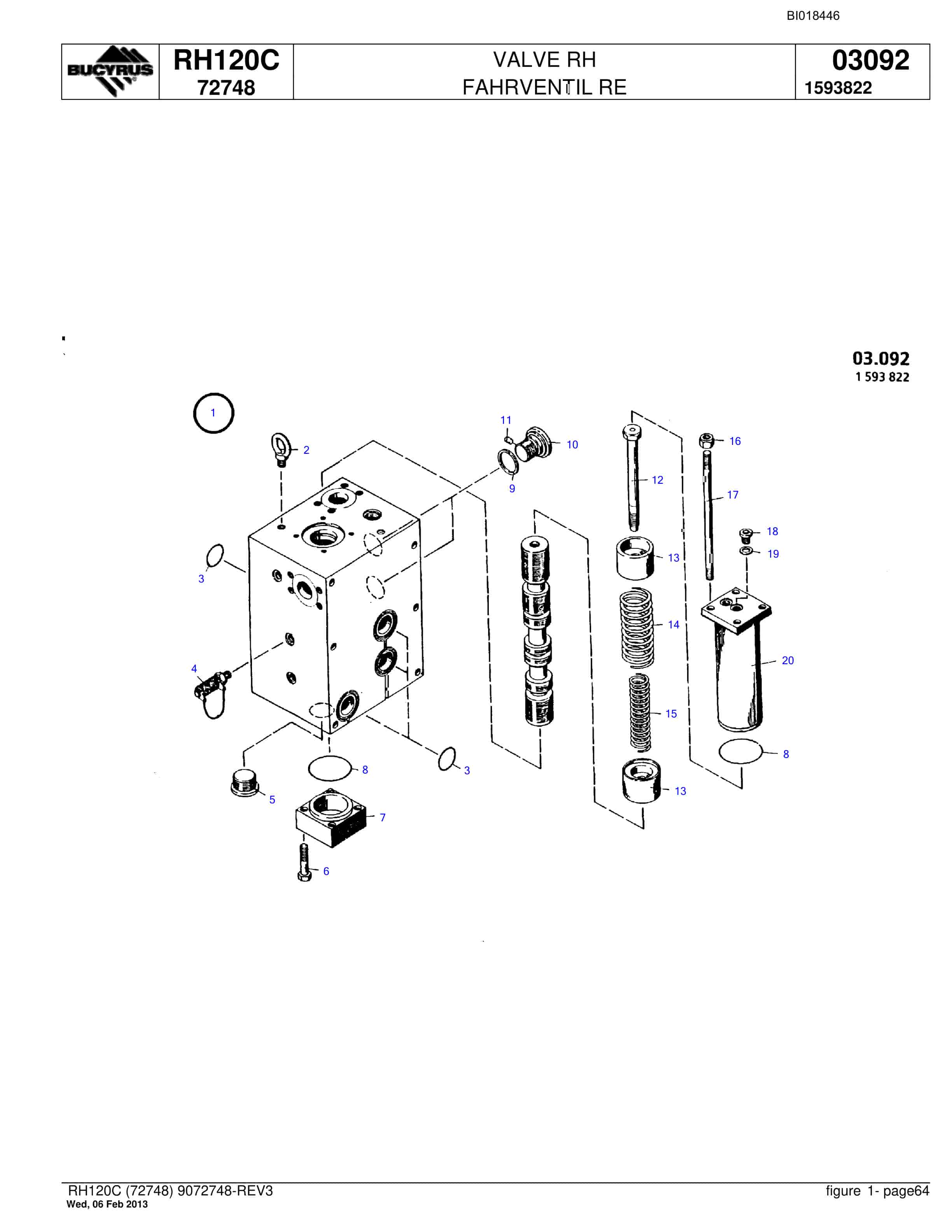 Bucyrus RH120C Hydraulic Excavator Parts Catalog BI018446-3