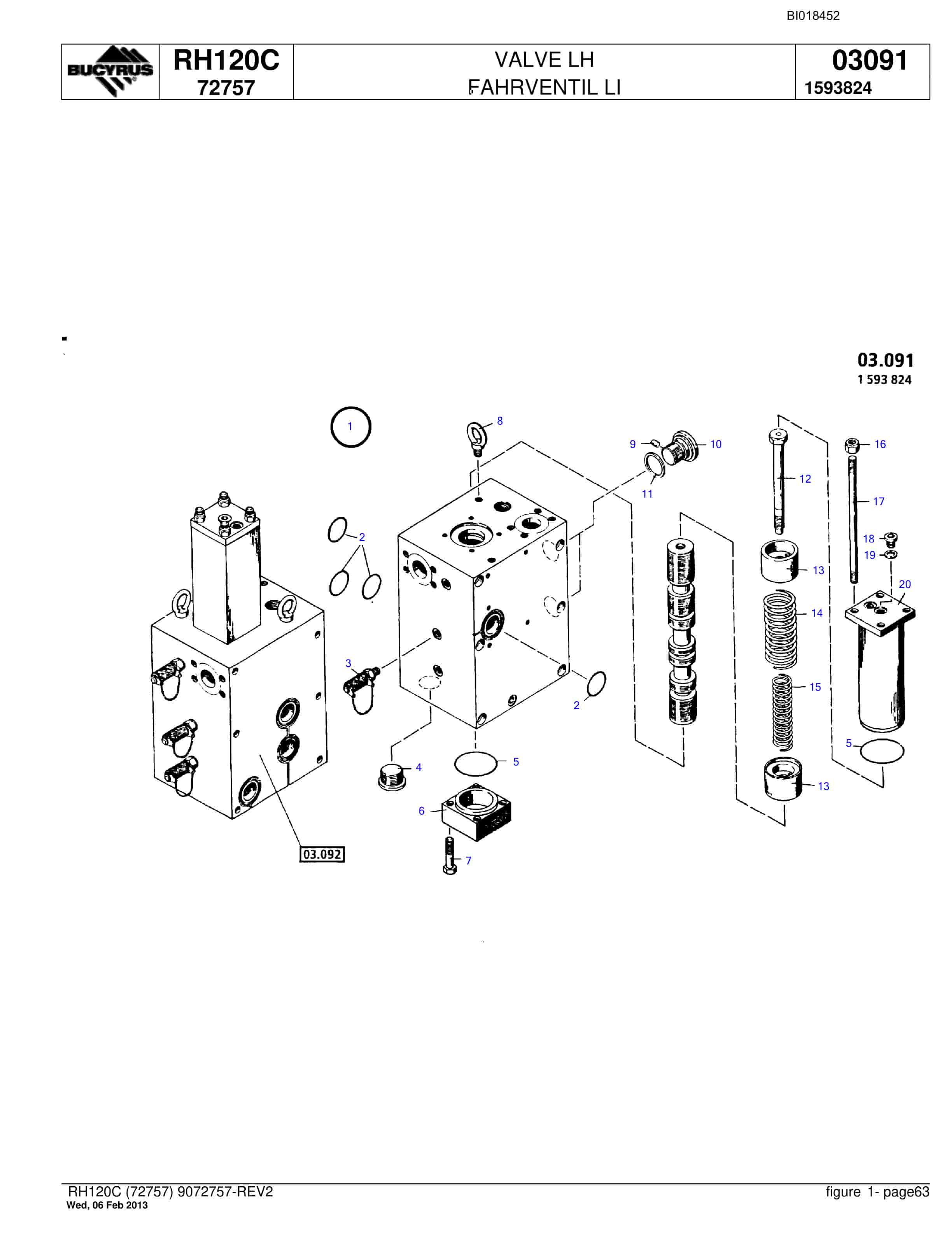 Bucyrus RH120C Hydraulic Excavator Parts Catalog BI018452-3