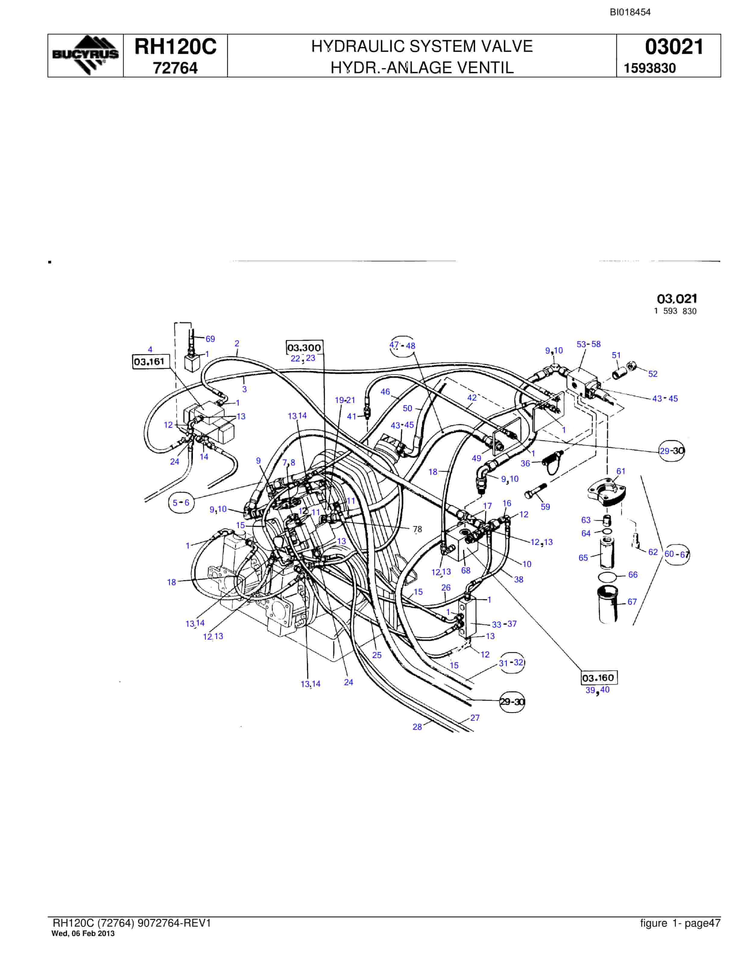 Bucyrus RH120C Hydraulic Excavator Parts Catalog BI018454-2