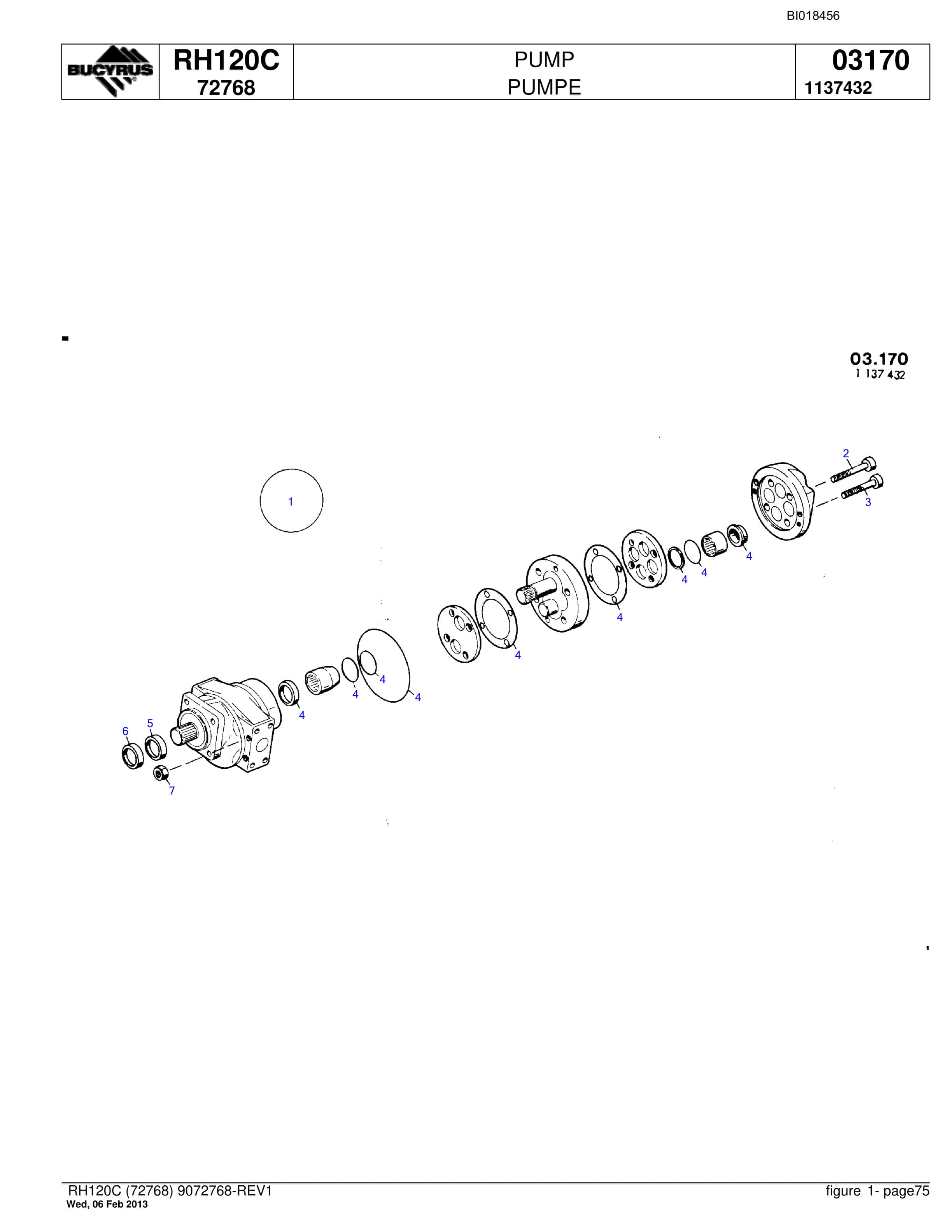 Bucyrus RH120C Hydraulic Excavator Parts Catalog BI018456-4