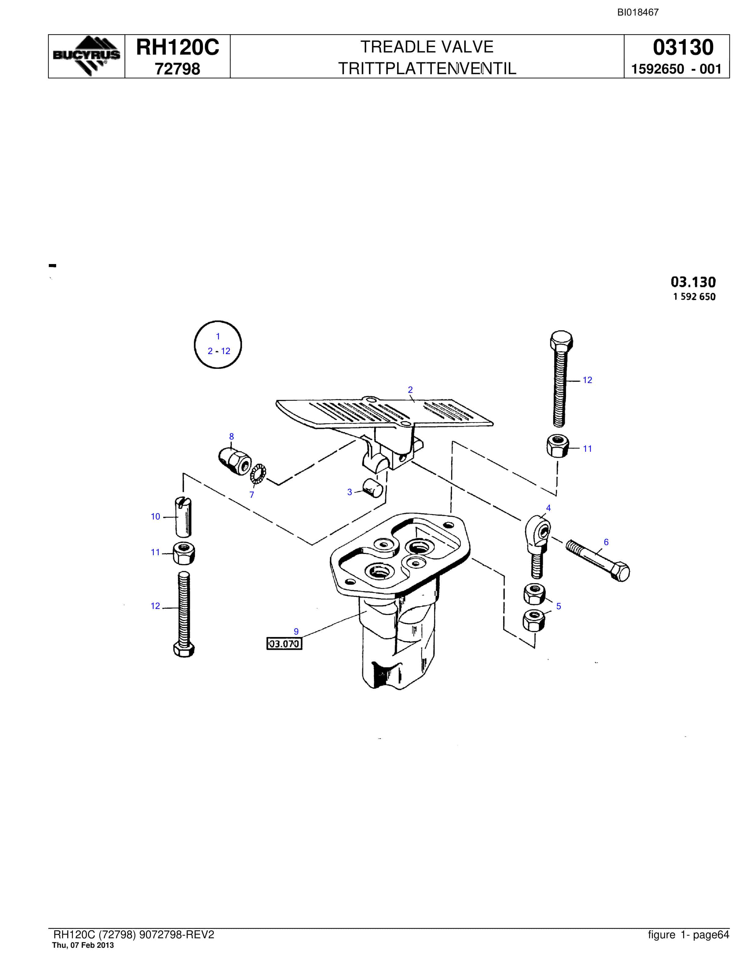 Bucyrus RH120C Hydraulic Excavator Parts Catalog BI018467-4