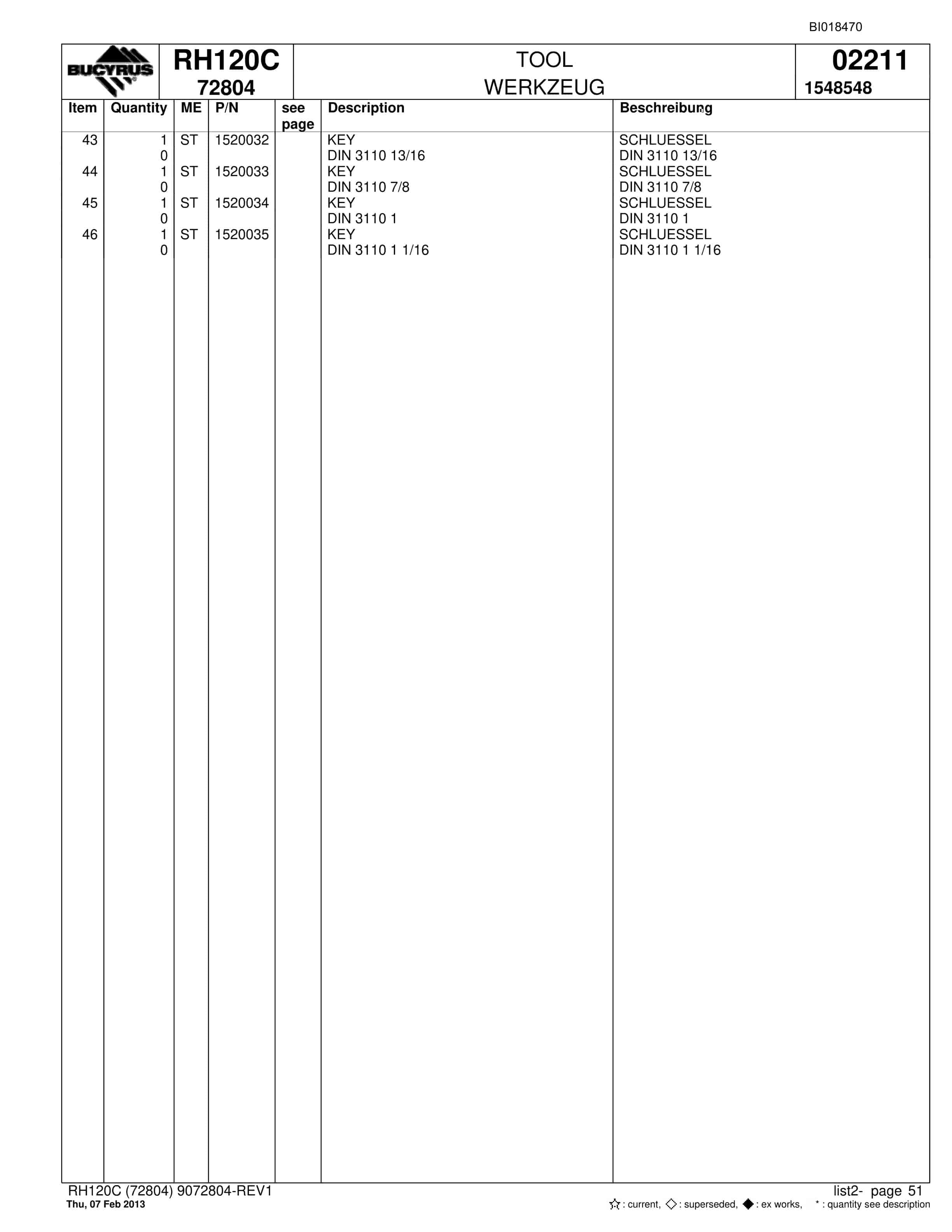 Bucyrus RH120C Hydraulic Excavator Parts Catalog BI018470-2