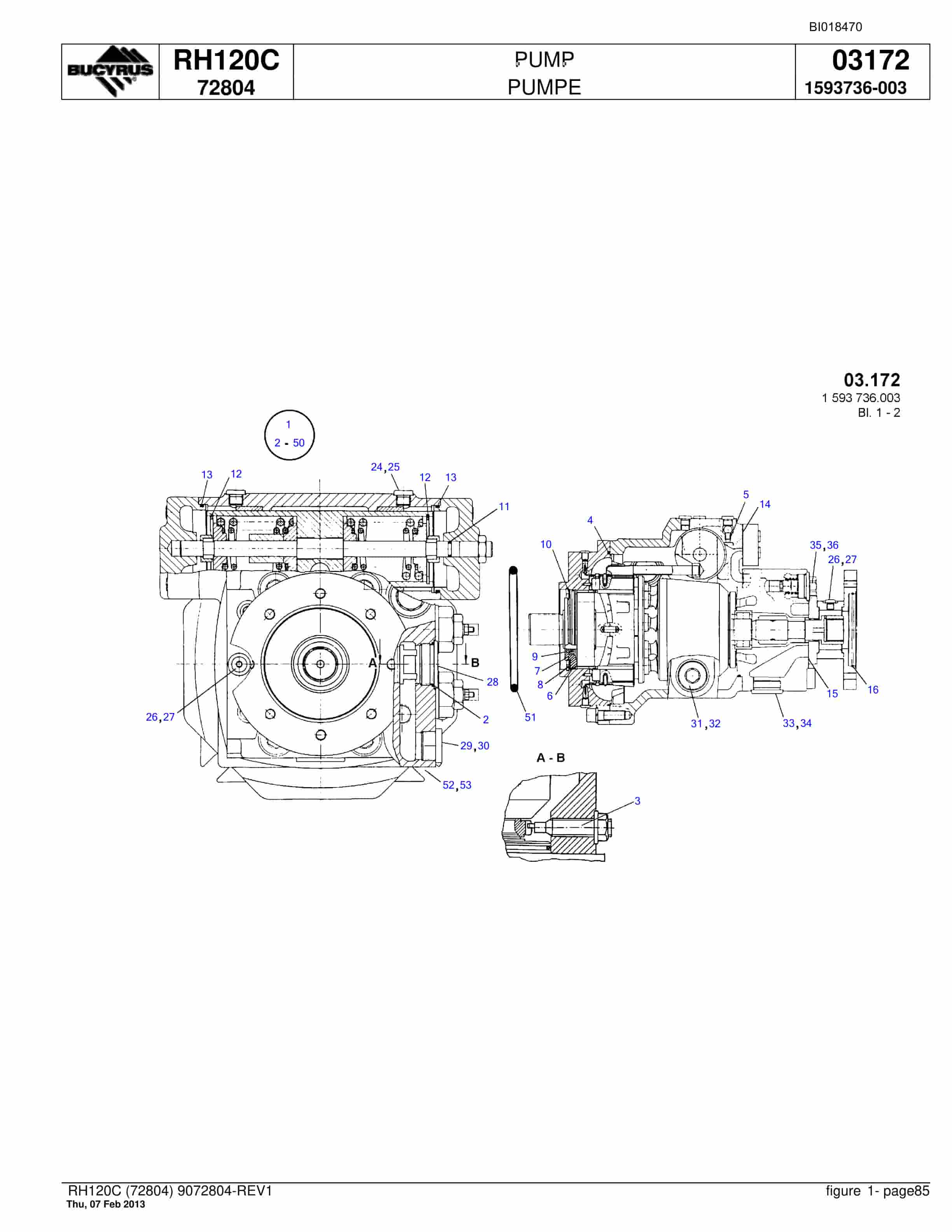 Bucyrus RH120C Hydraulic Excavator Parts Catalog BI018470-5