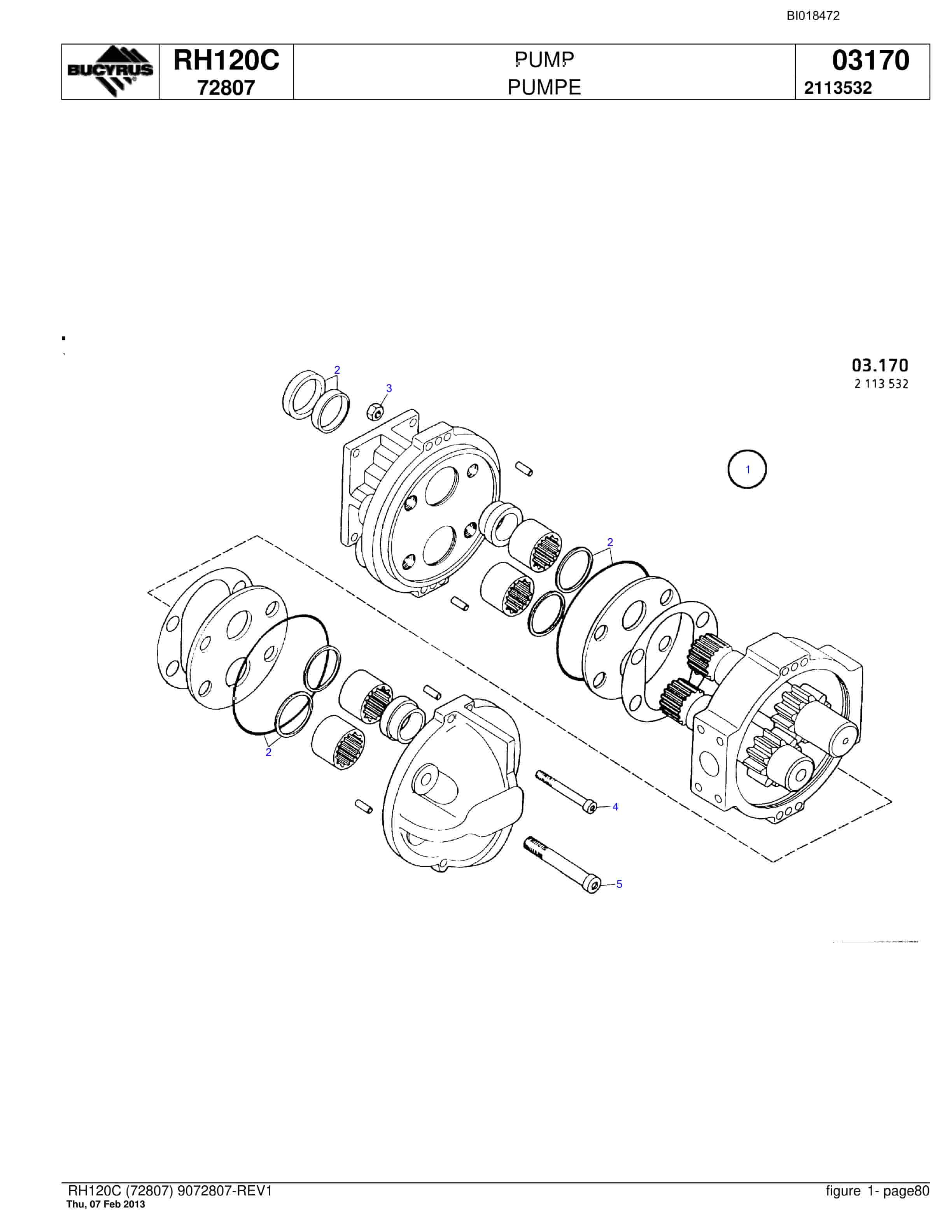 Bucyrus RH120C Hydraulic Excavator Parts Catalog BI018472-5