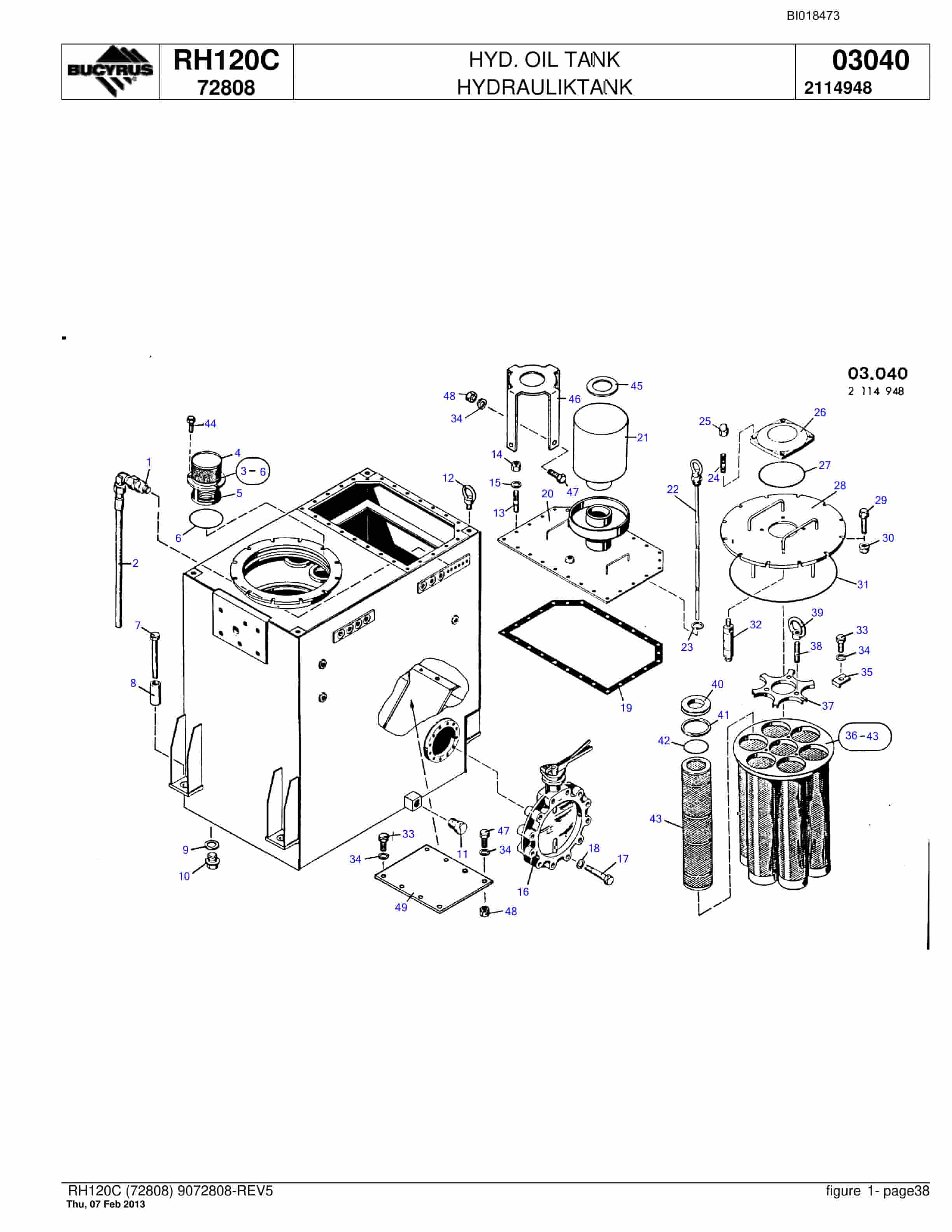 Bucyrus RH120C Hydraulic Excavator Parts Catalog BI018473-2