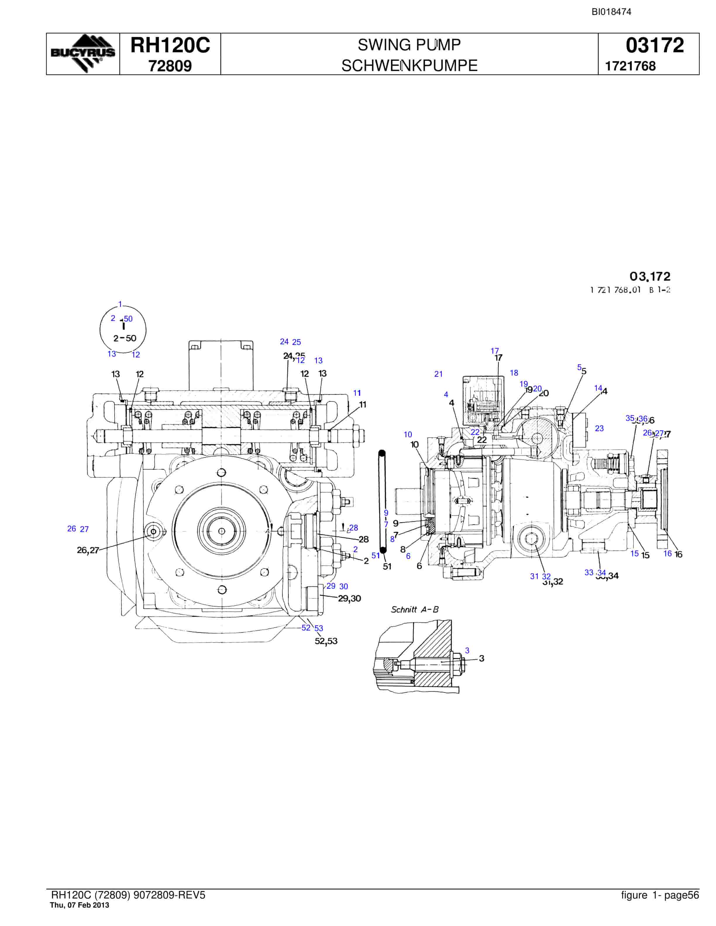 Bucyrus RH120C Hydraulic Excavator Parts Catalog BI018474-4