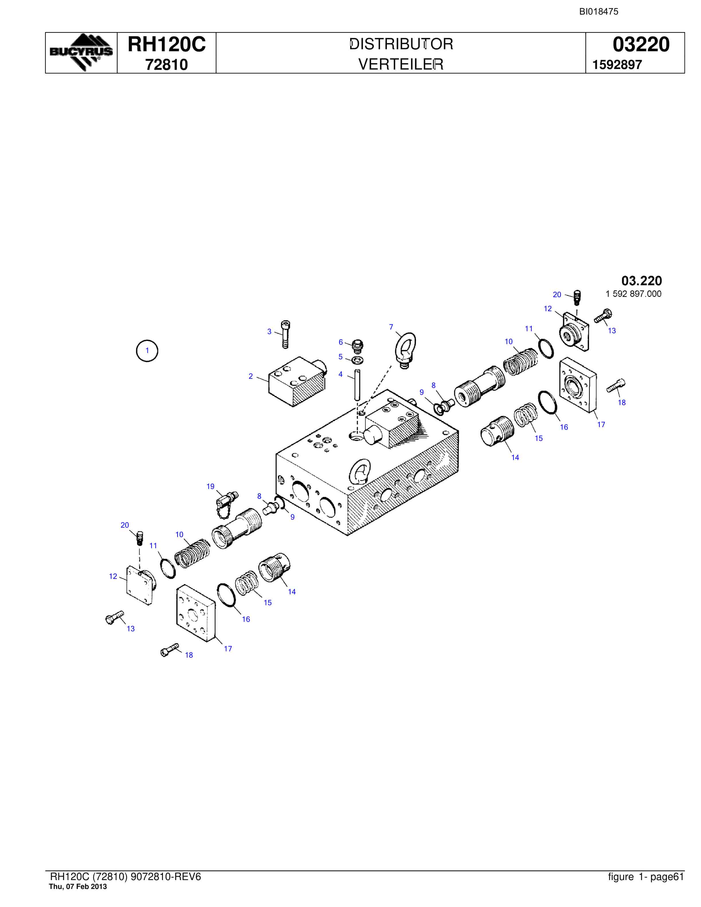 Bucyrus RH120C Hydraulic Excavator Parts Catalog BI018475-5