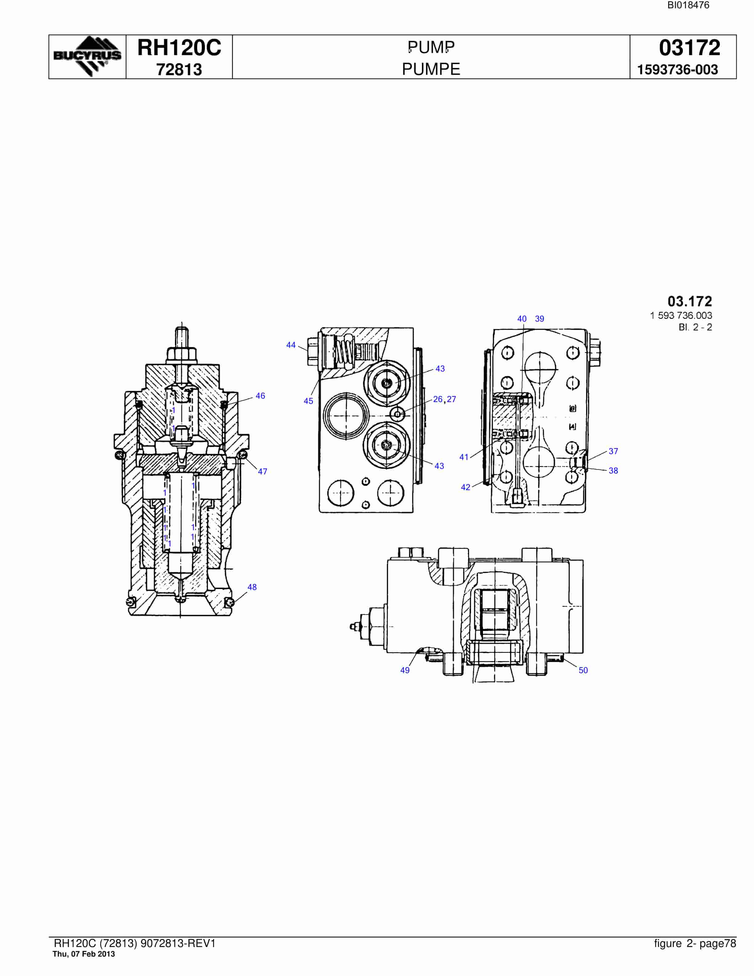 Bucyrus RH120C Hydraulic Excavator Parts Catalog BI018476-5