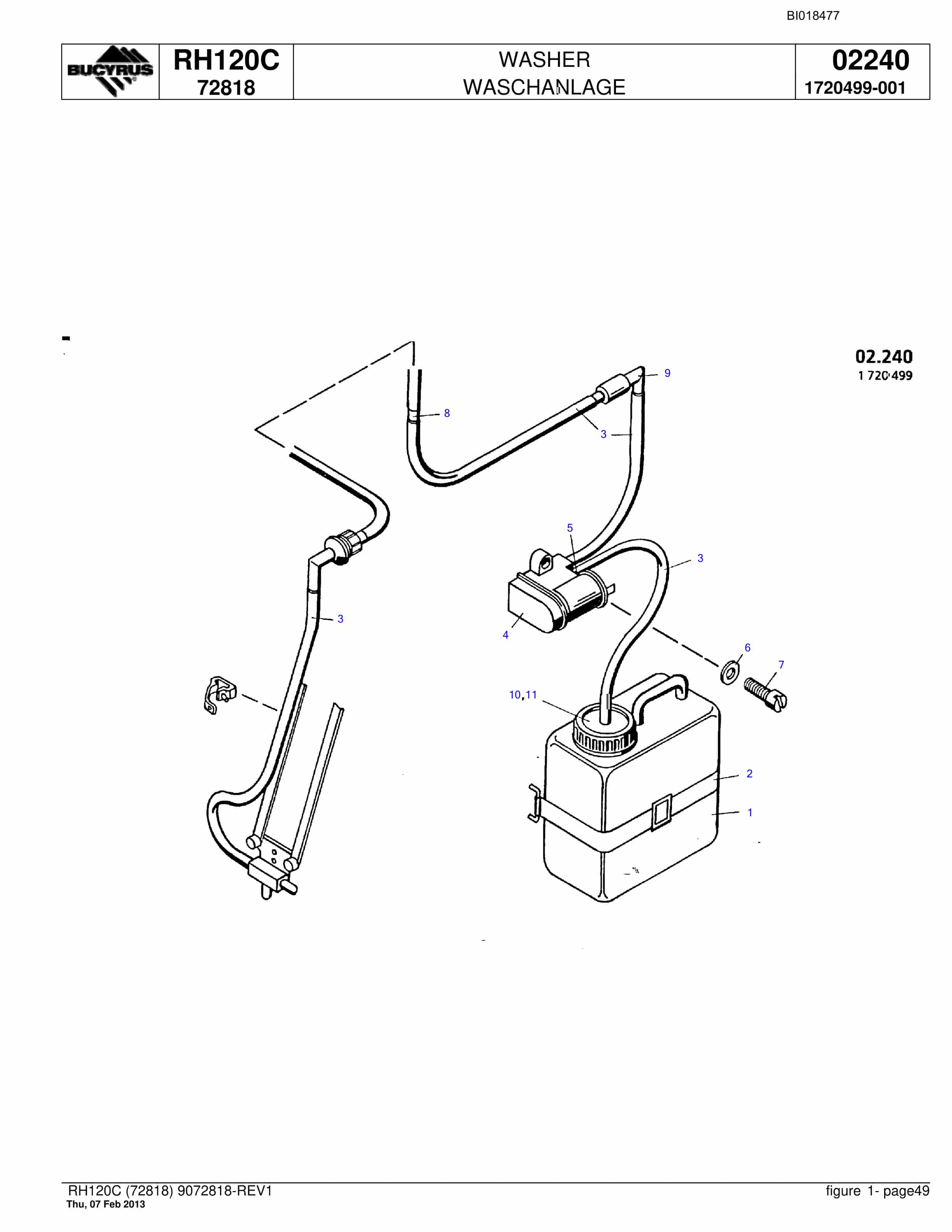 Bucyrus RH120C Hydraulic Excavator Parts Catalog BI018477-2
