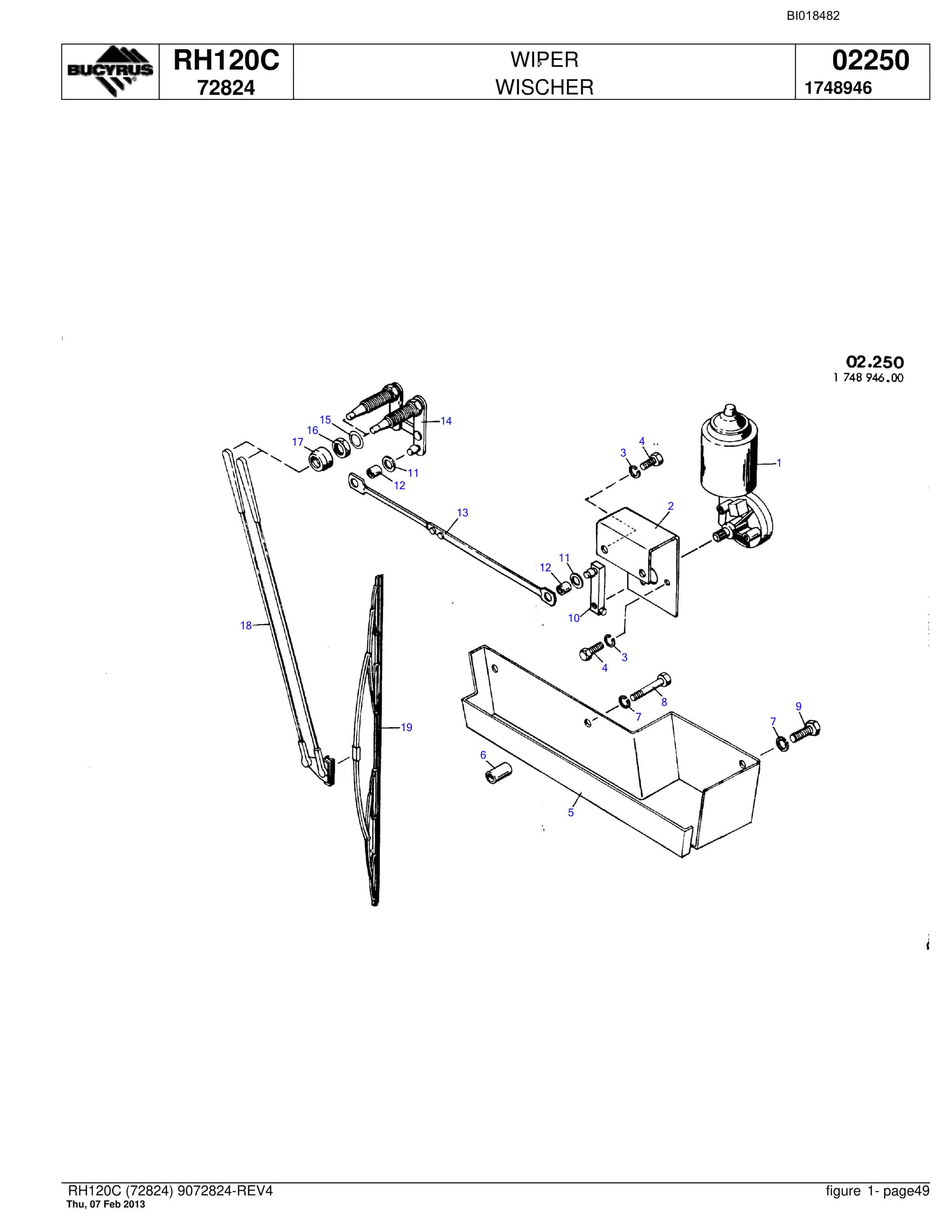Bucyrus RH120C Hydraulic Excavator Parts Catalog BI018482-2