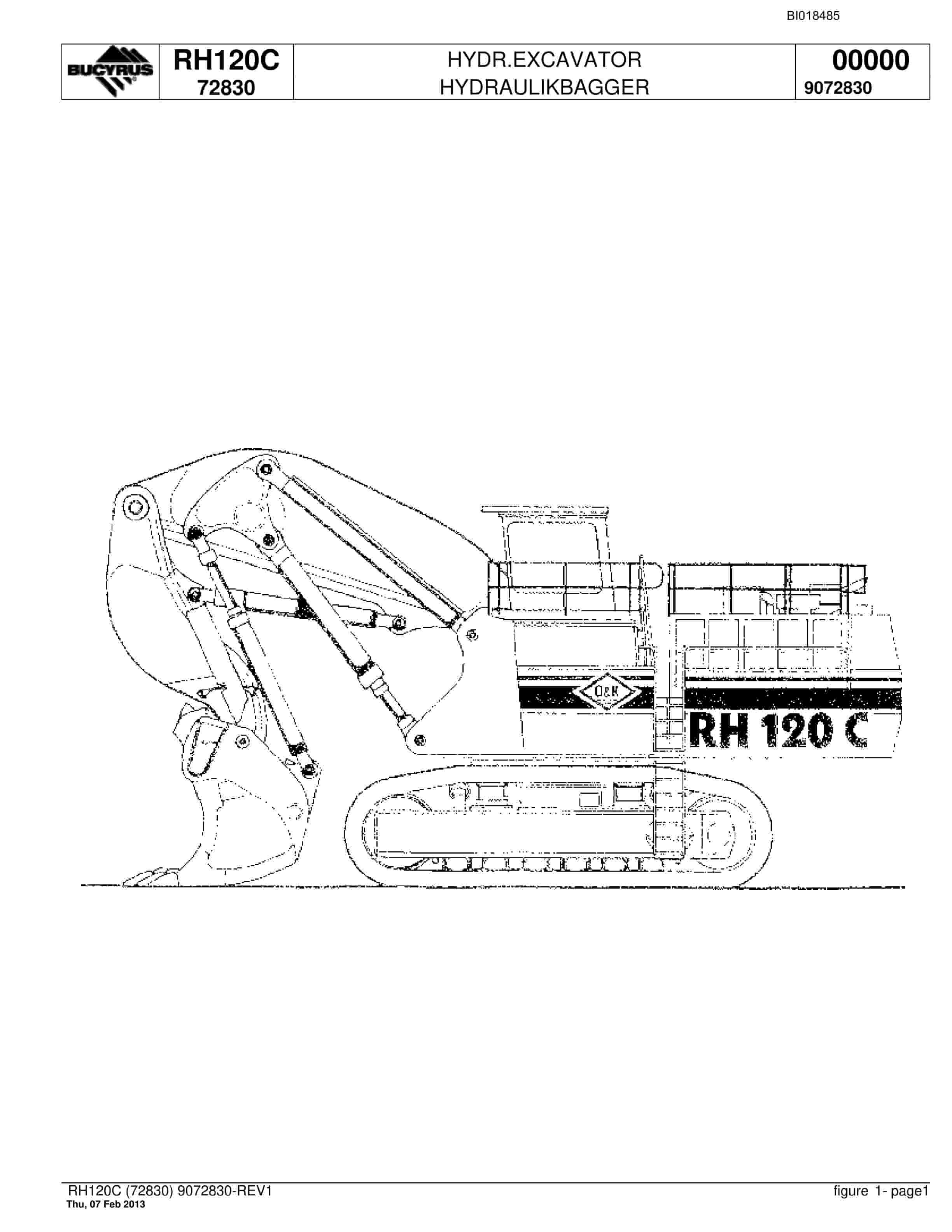 Bucyrus RH120C Hydraulic Excavator Parts Catalog BI018485