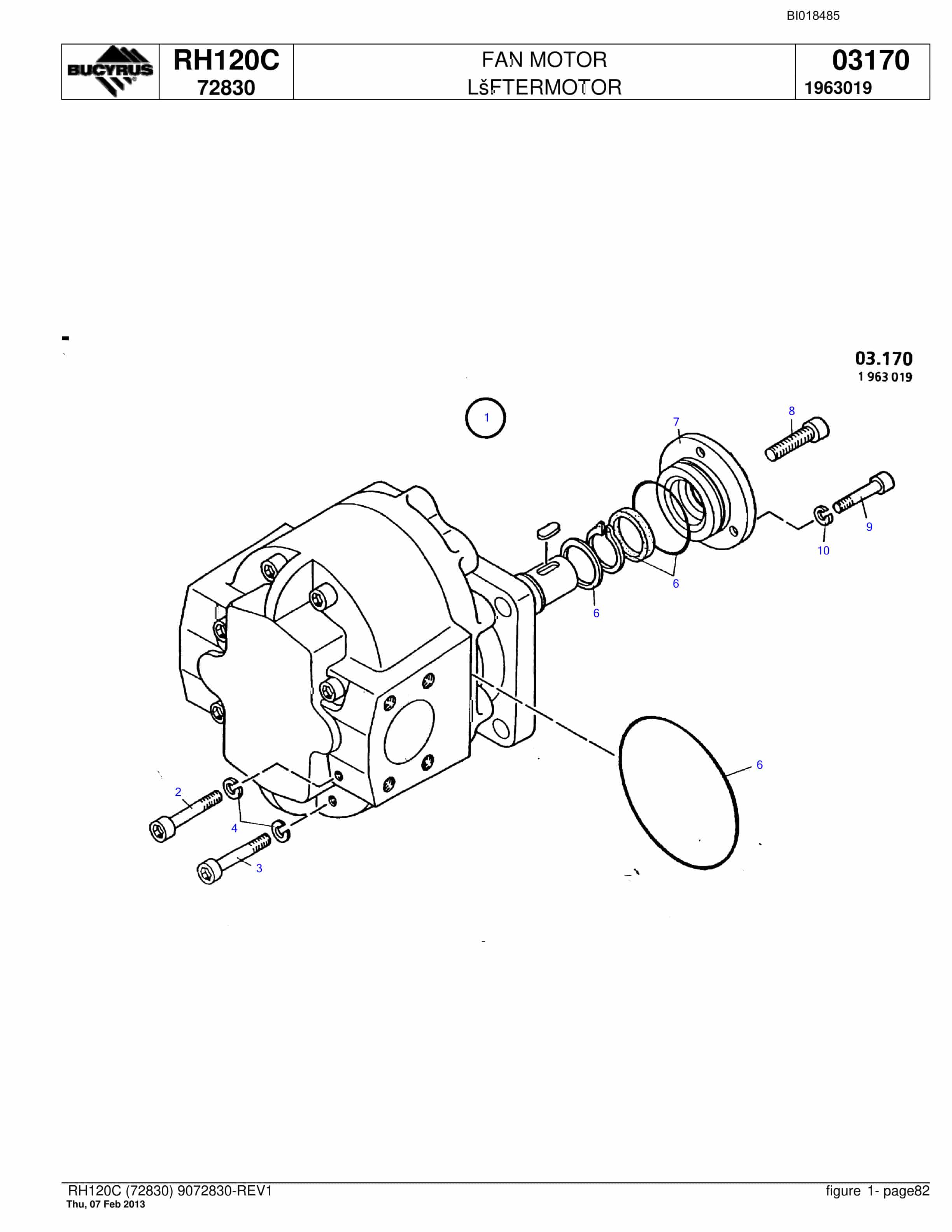 Bucyrus RH120C Hydraulic Excavator Parts Catalog BI018485-5