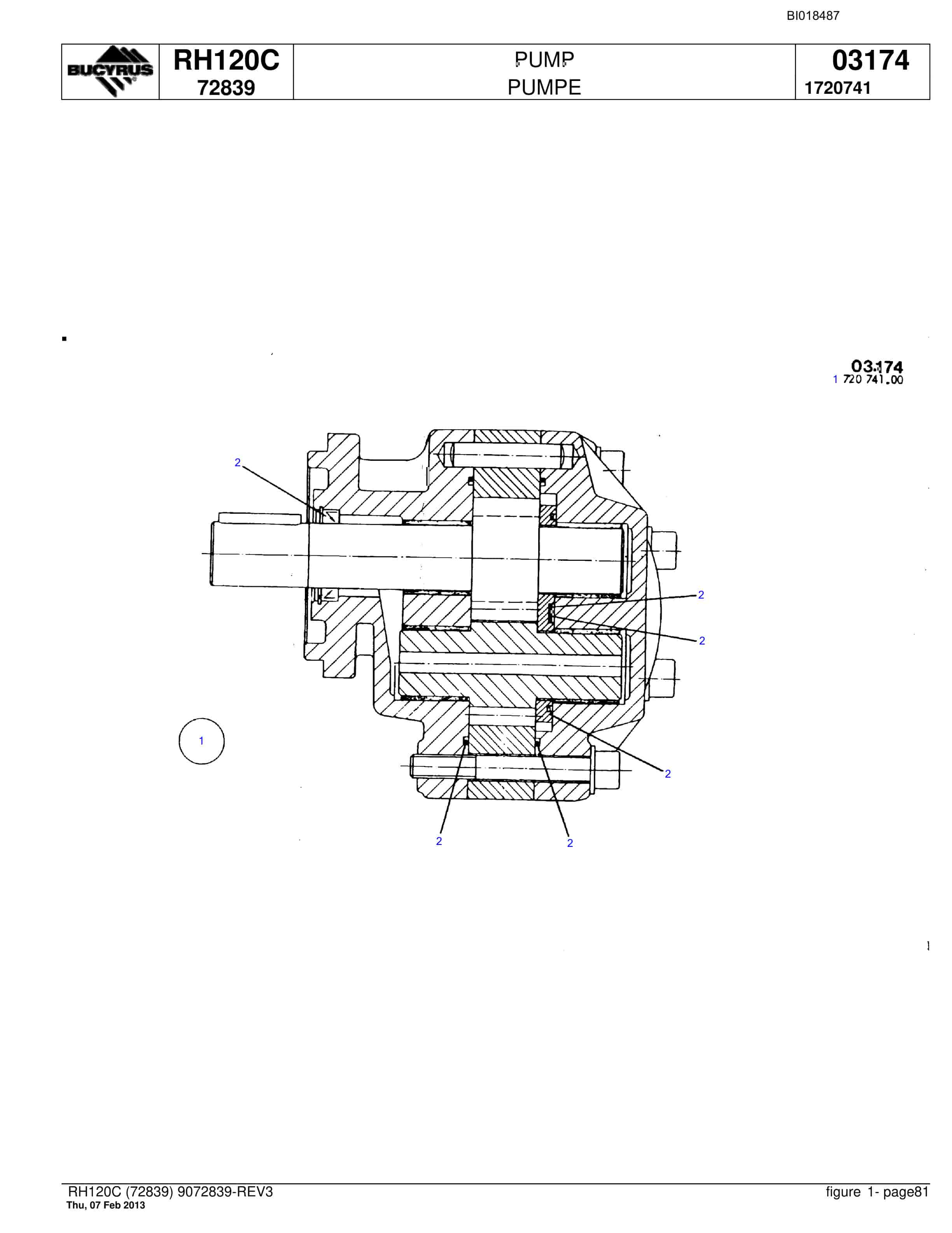 Bucyrus RH120C Hydraulic Excavator Parts Catalog BI018487-5
