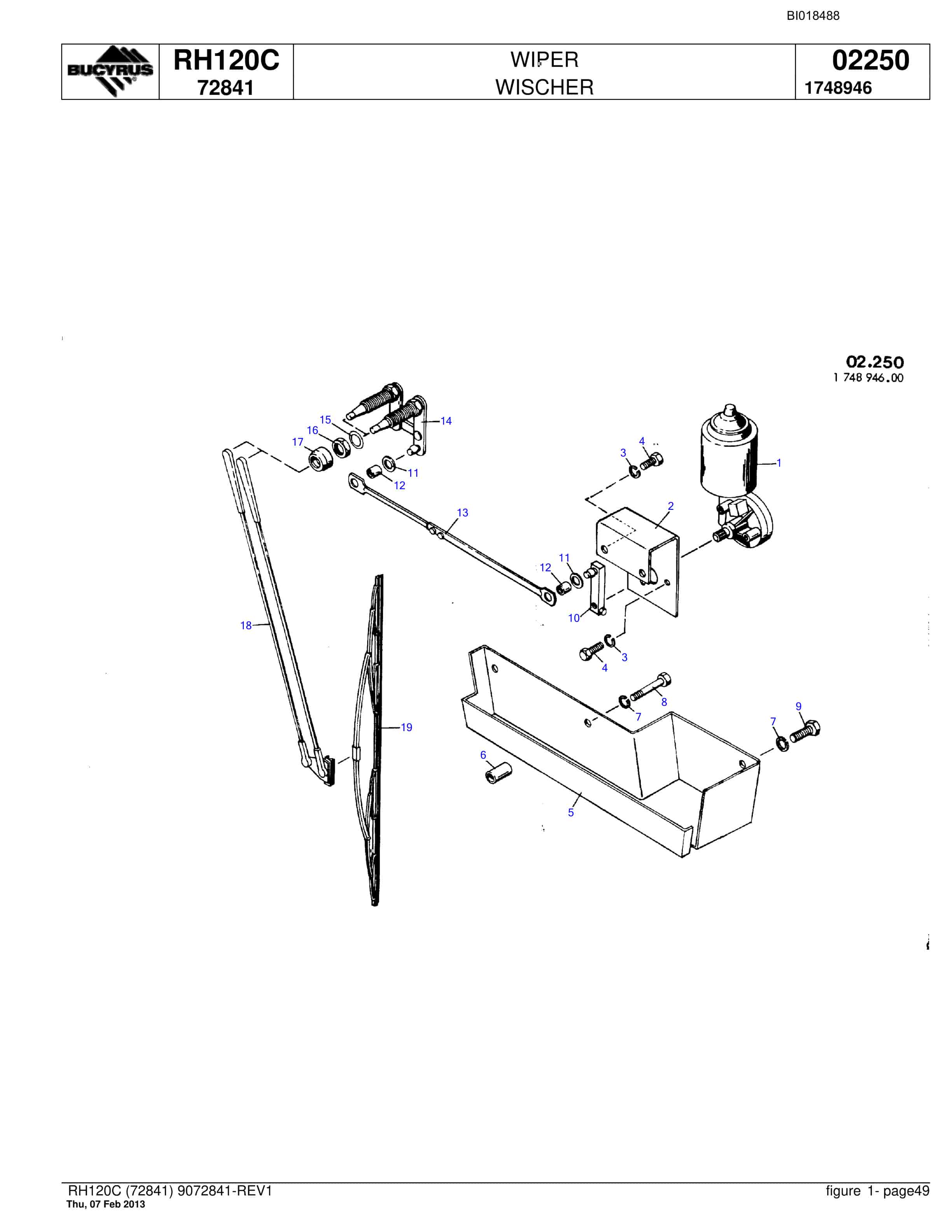 Bucyrus RH120C Hydraulic Excavator Parts Catalog BI018488-2