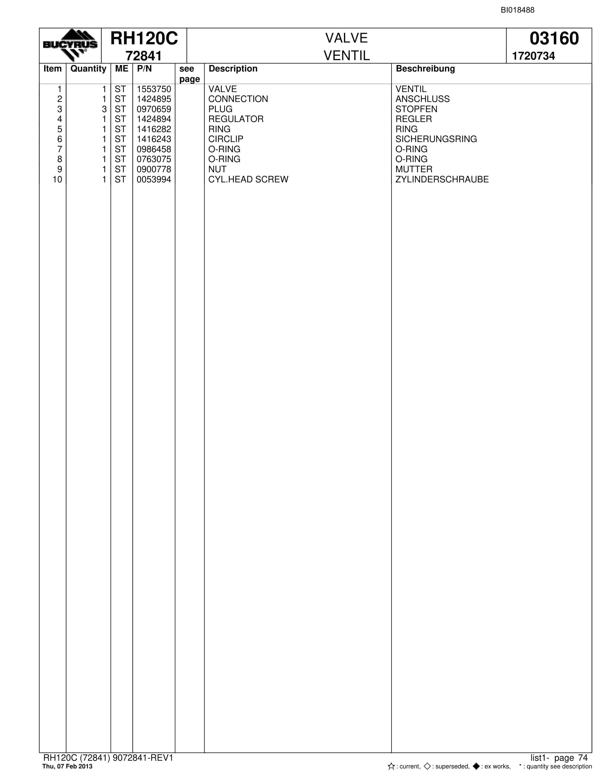 Bucyrus RH120C Hydraulic Excavator Parts Catalog BI018488-4