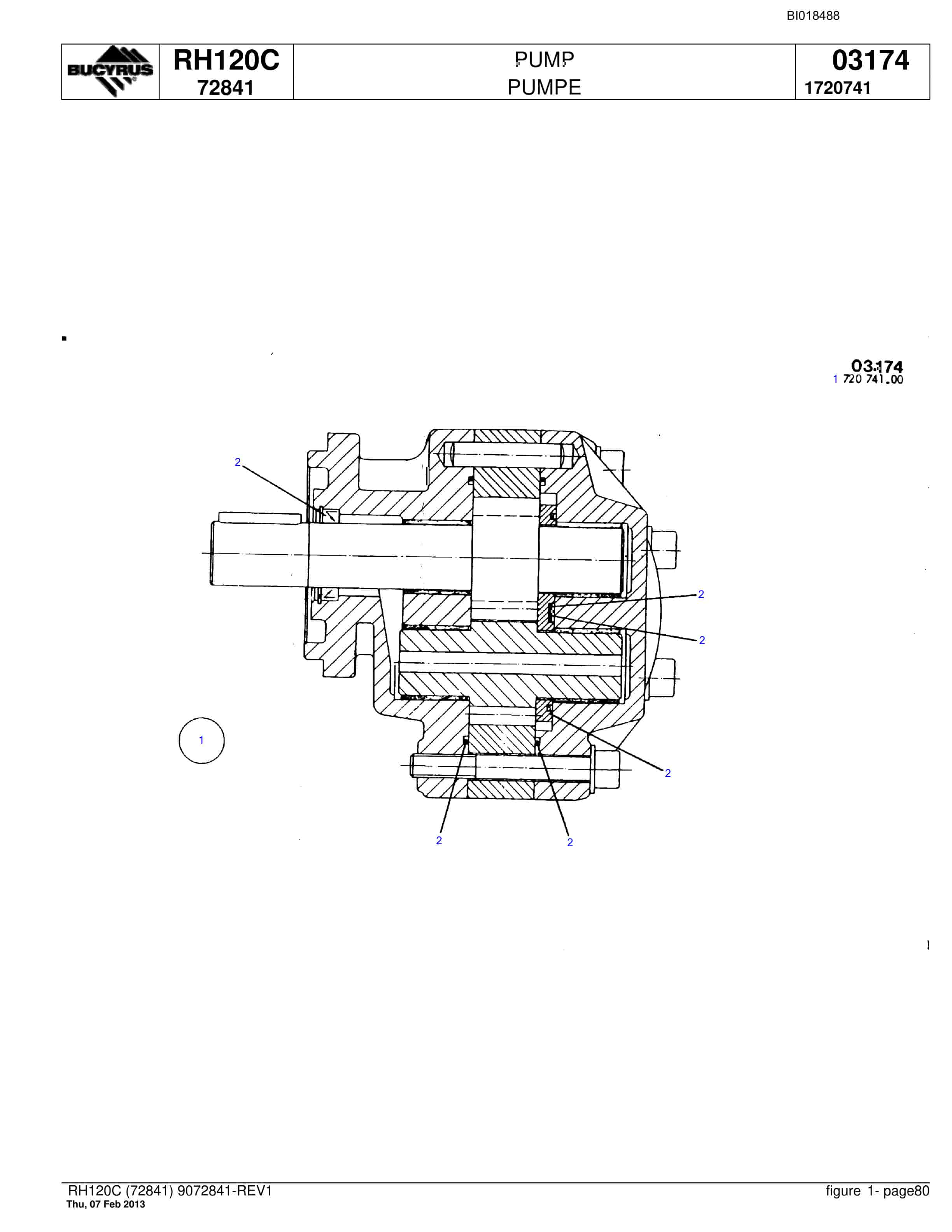 Bucyrus RH120C Hydraulic Excavator Parts Catalog BI018488-5