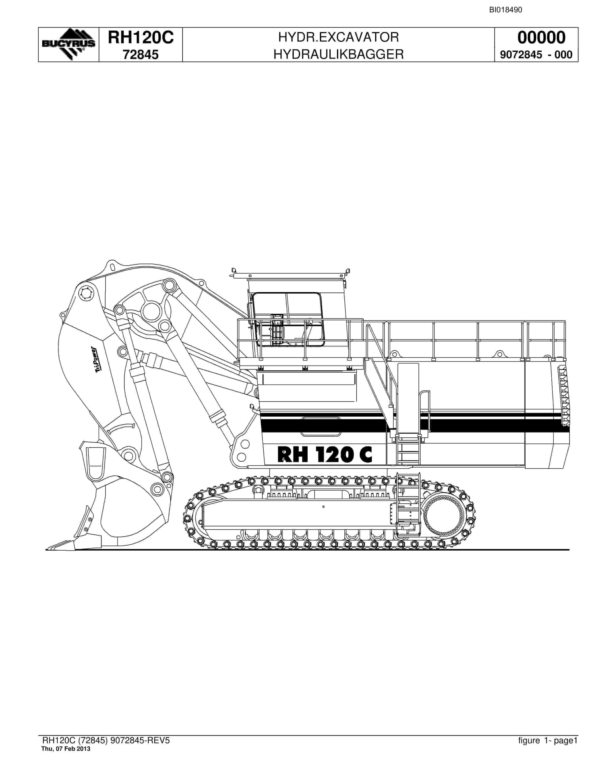 Bucyrus RH120C Hydraulic Excavator Parts Catalog BI018490