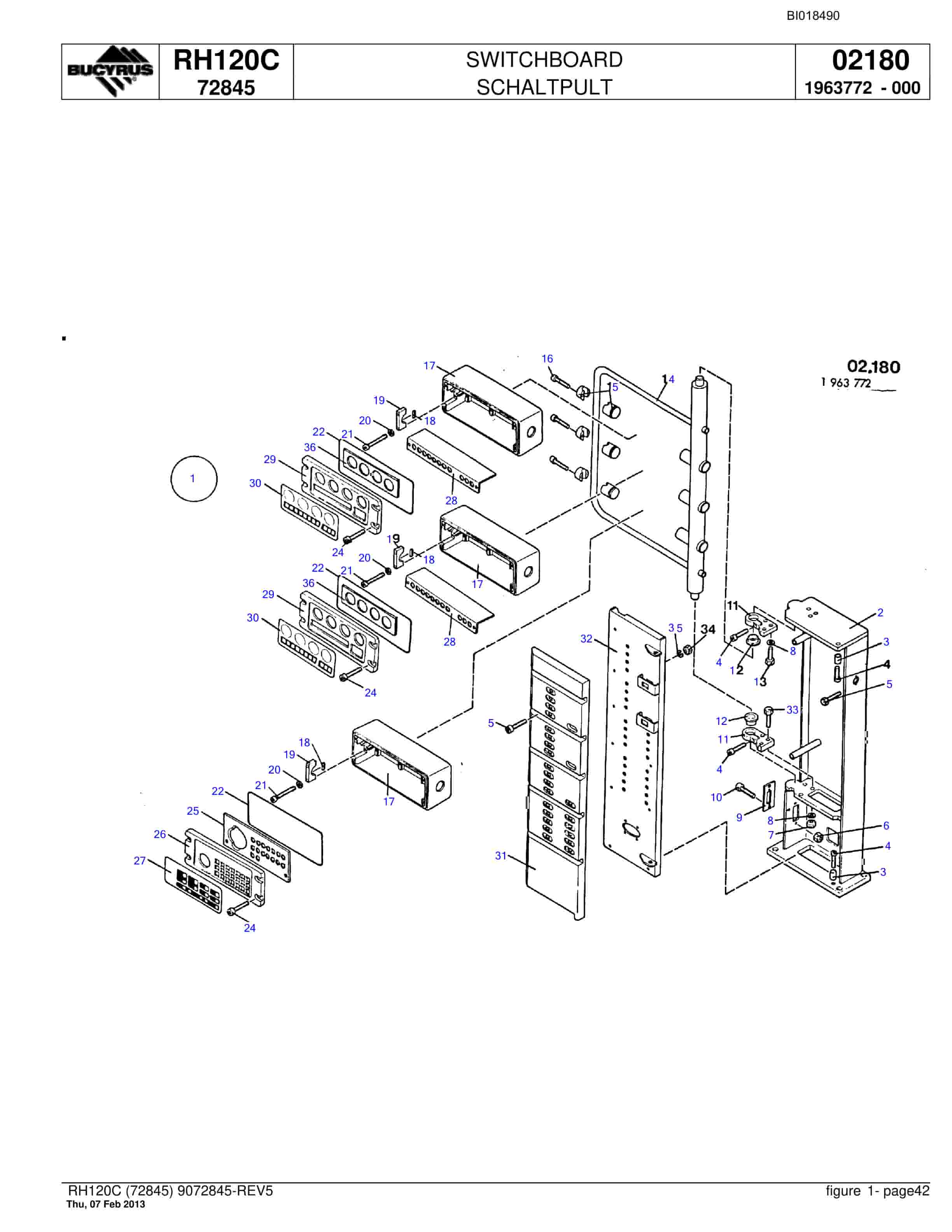 Bucyrus RH120C Hydraulic Excavator Parts Catalog BI018490-2