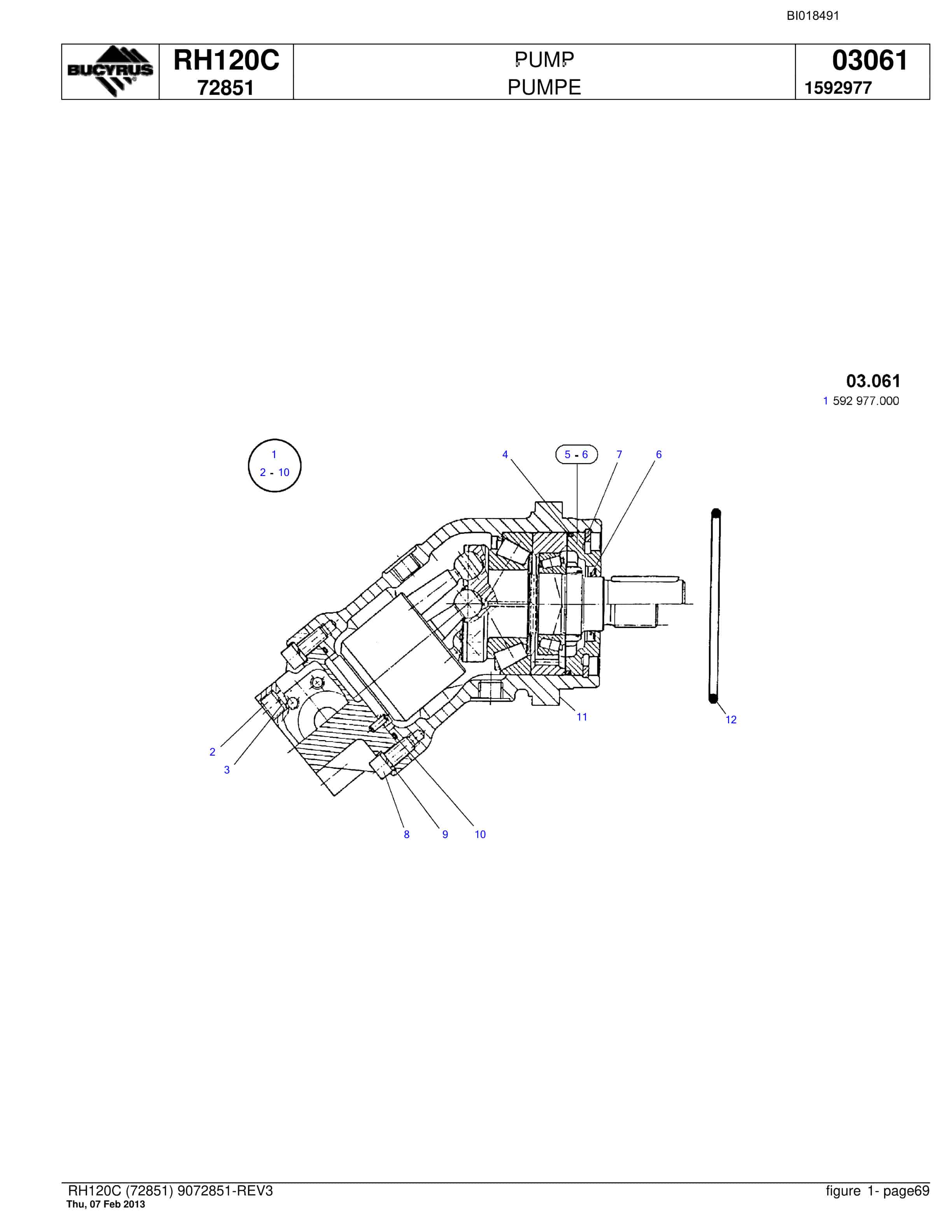 Bucyrus RH120C Hydraulic Excavator Parts Catalog BI018491-3