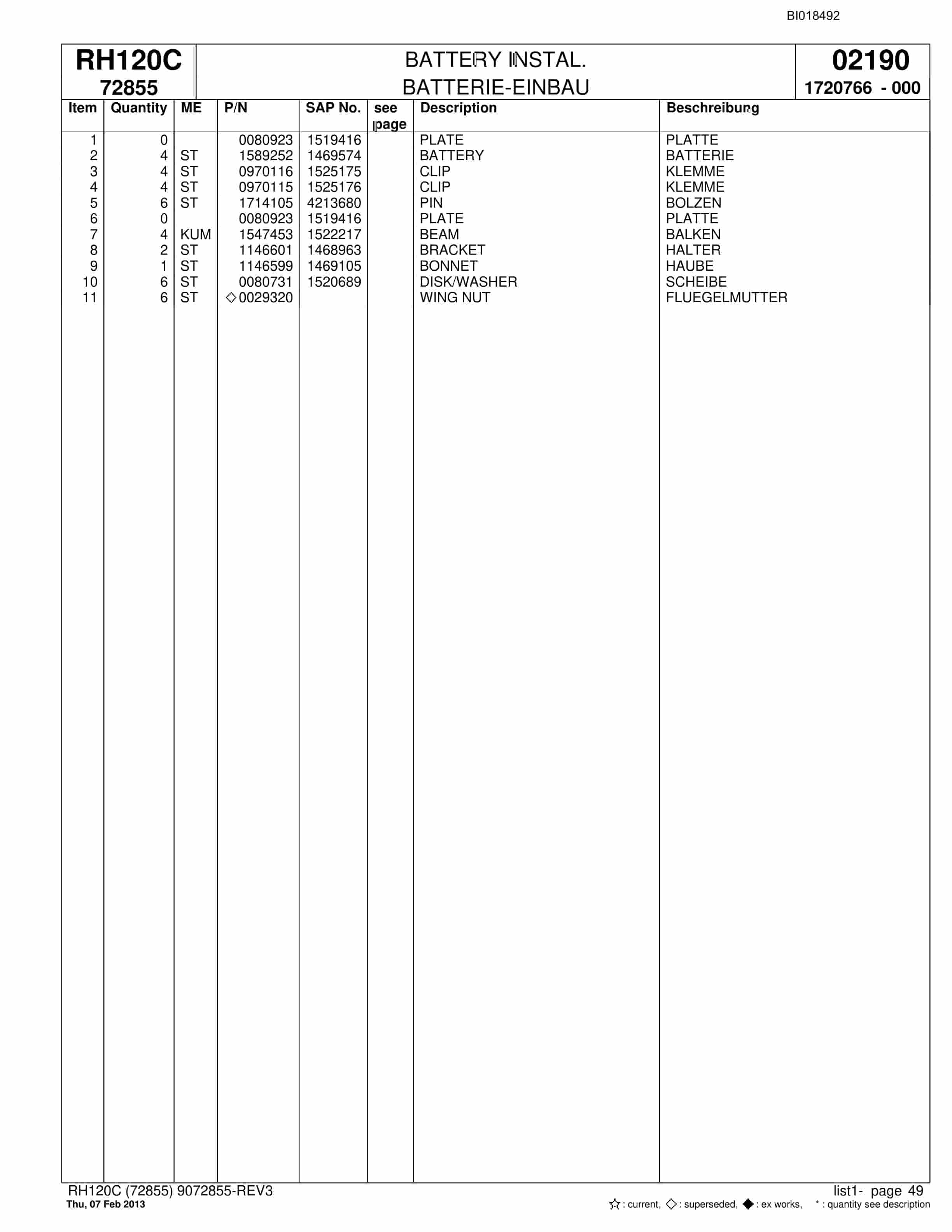 Bucyrus RH120C Hydraulic Excavator Parts Catalog BI018492-2