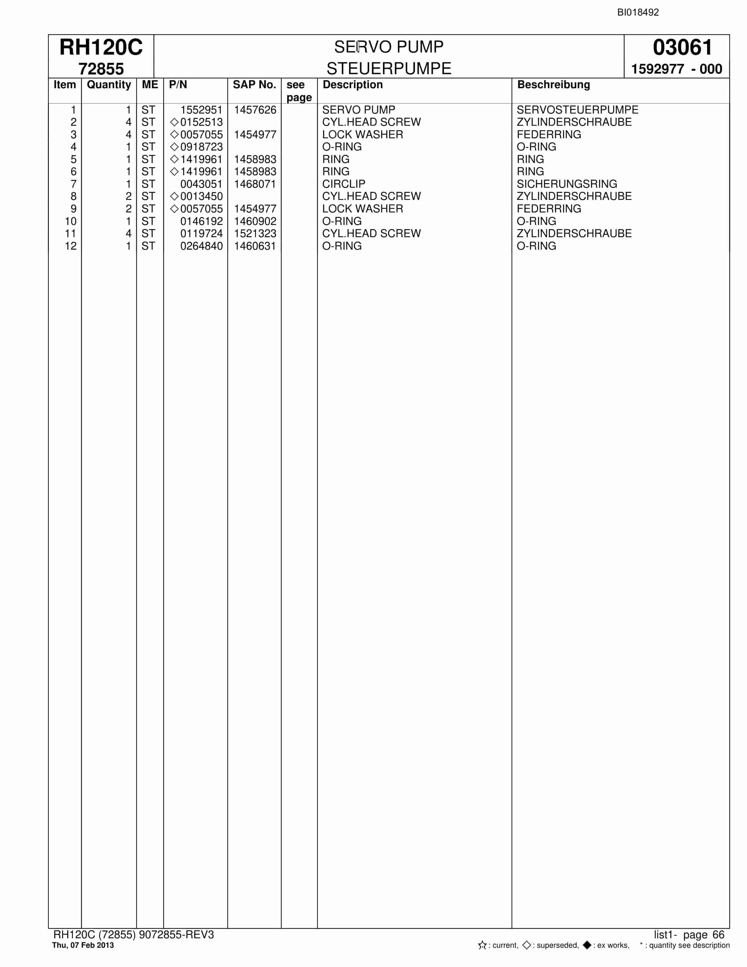 Bucyrus RH120C Hydraulic Excavator Parts Catalog BI018492-3