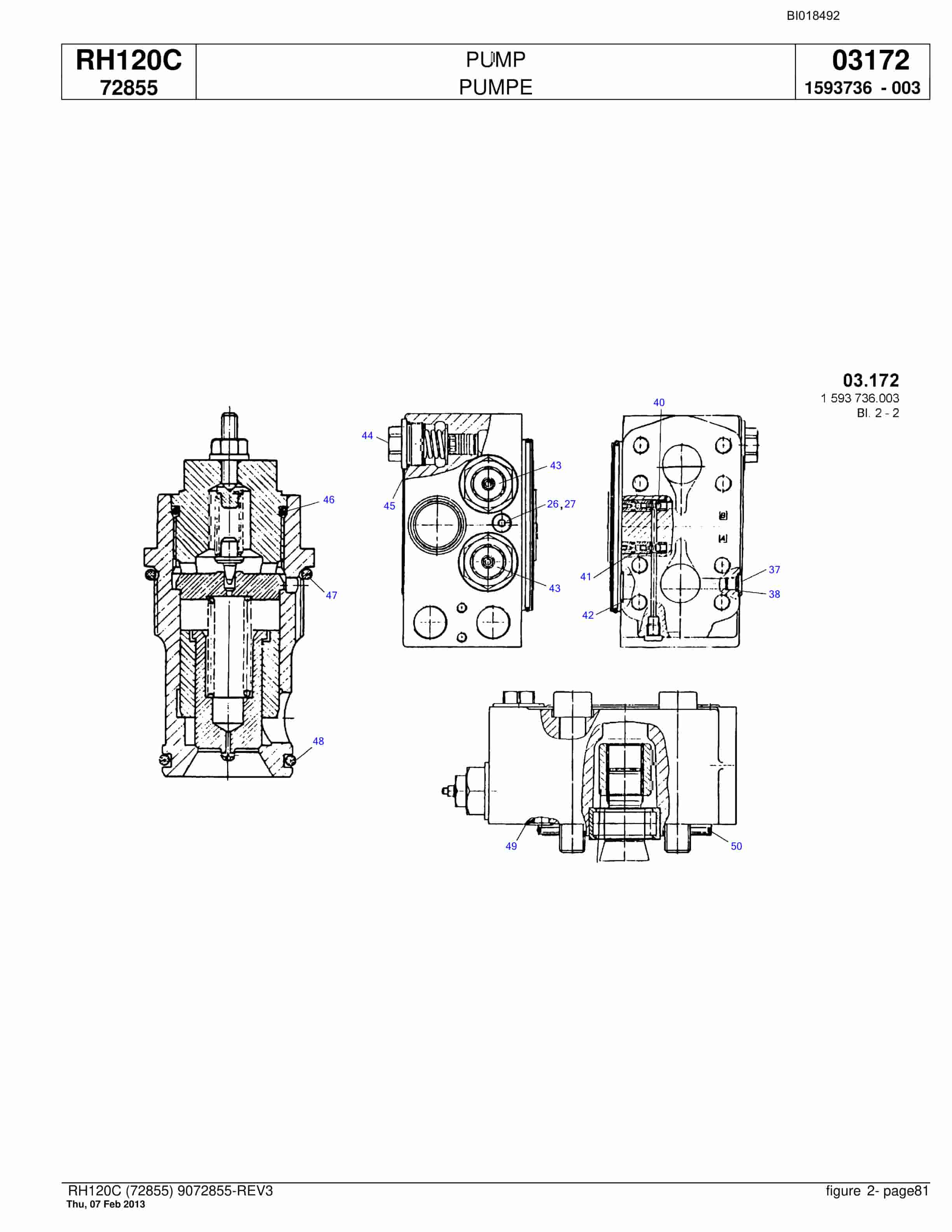 Bucyrus RH120C Hydraulic Excavator Parts Catalog BI018492-5