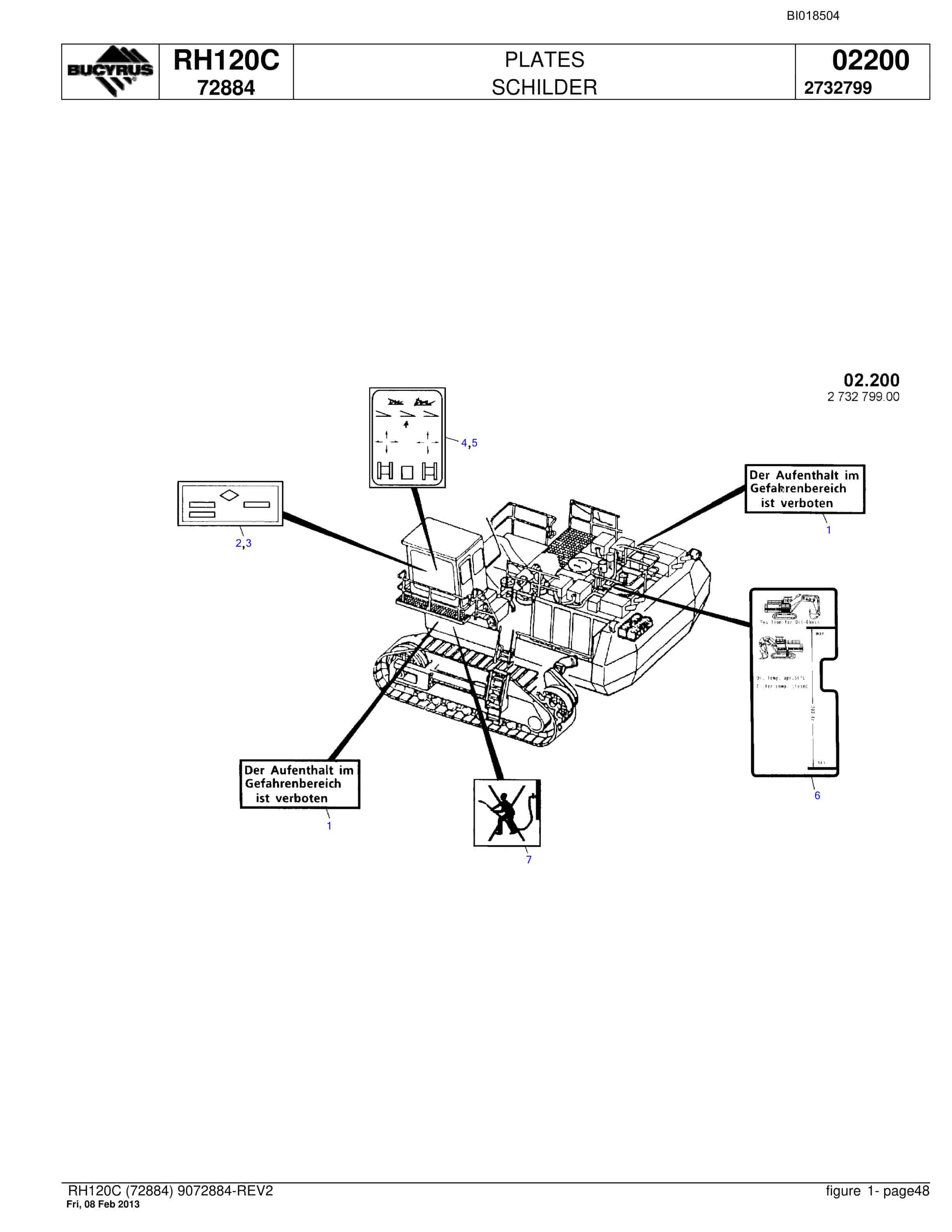 Bucyrus RH120C Hydraulic Excavator Parts Catalog BI018504-2