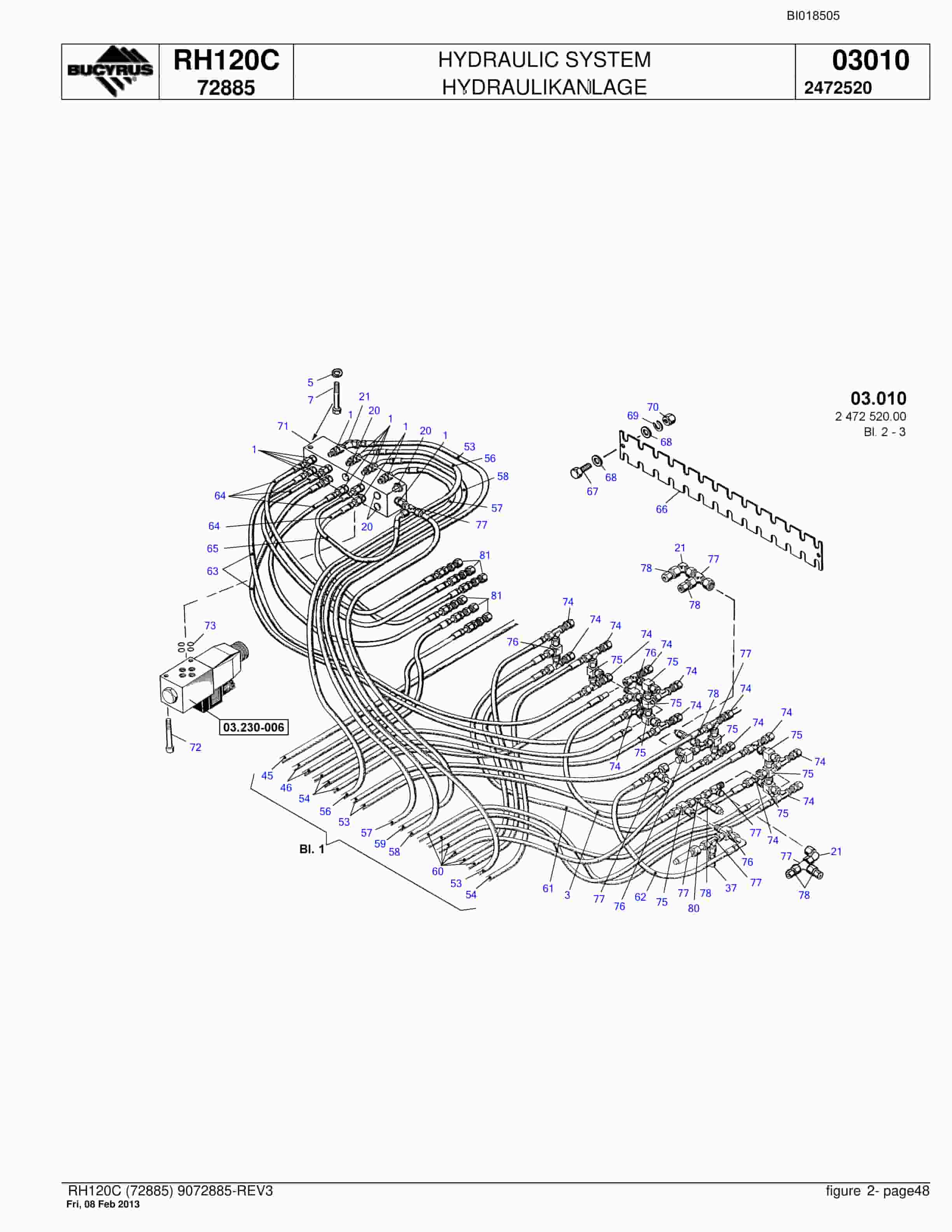 Bucyrus RH120C Hydraulic Excavator Parts Catalog BI018505-2