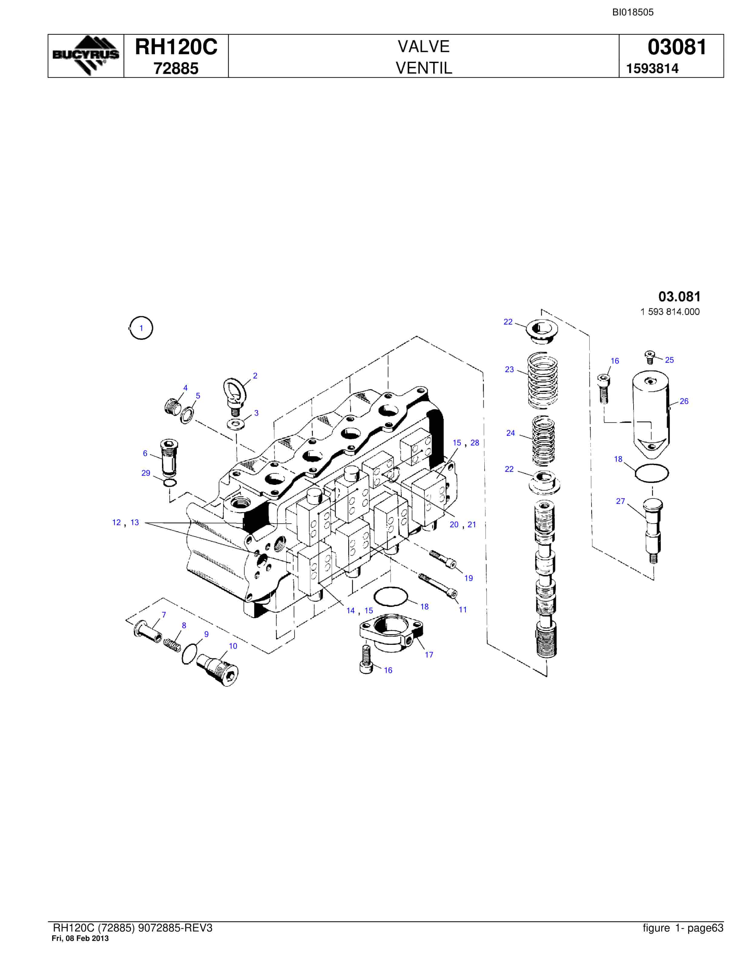 Bucyrus RH120C Hydraulic Excavator Parts Catalog BI018505-3