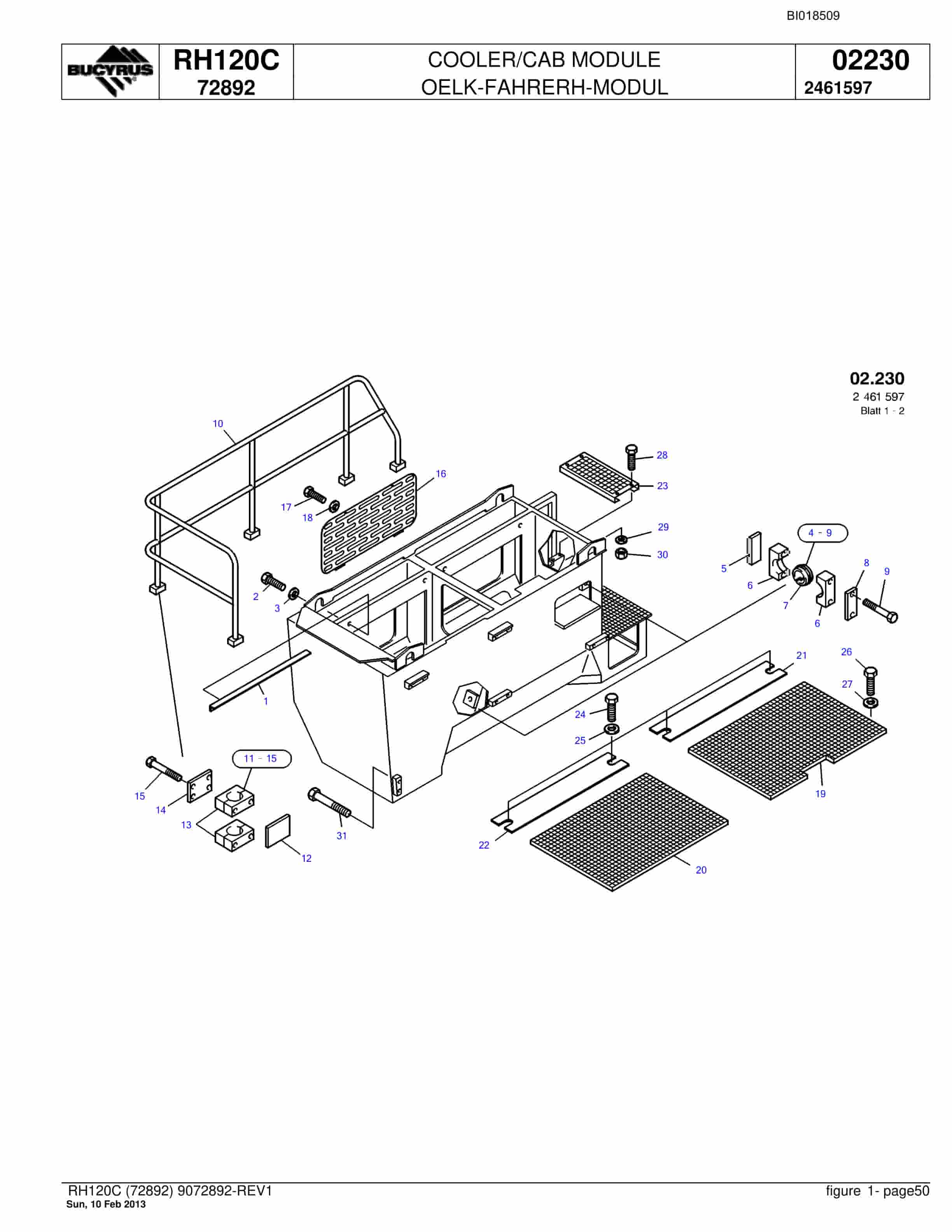 Bucyrus RH120C Hydraulic Excavator Parts Catalog BI018509-2
