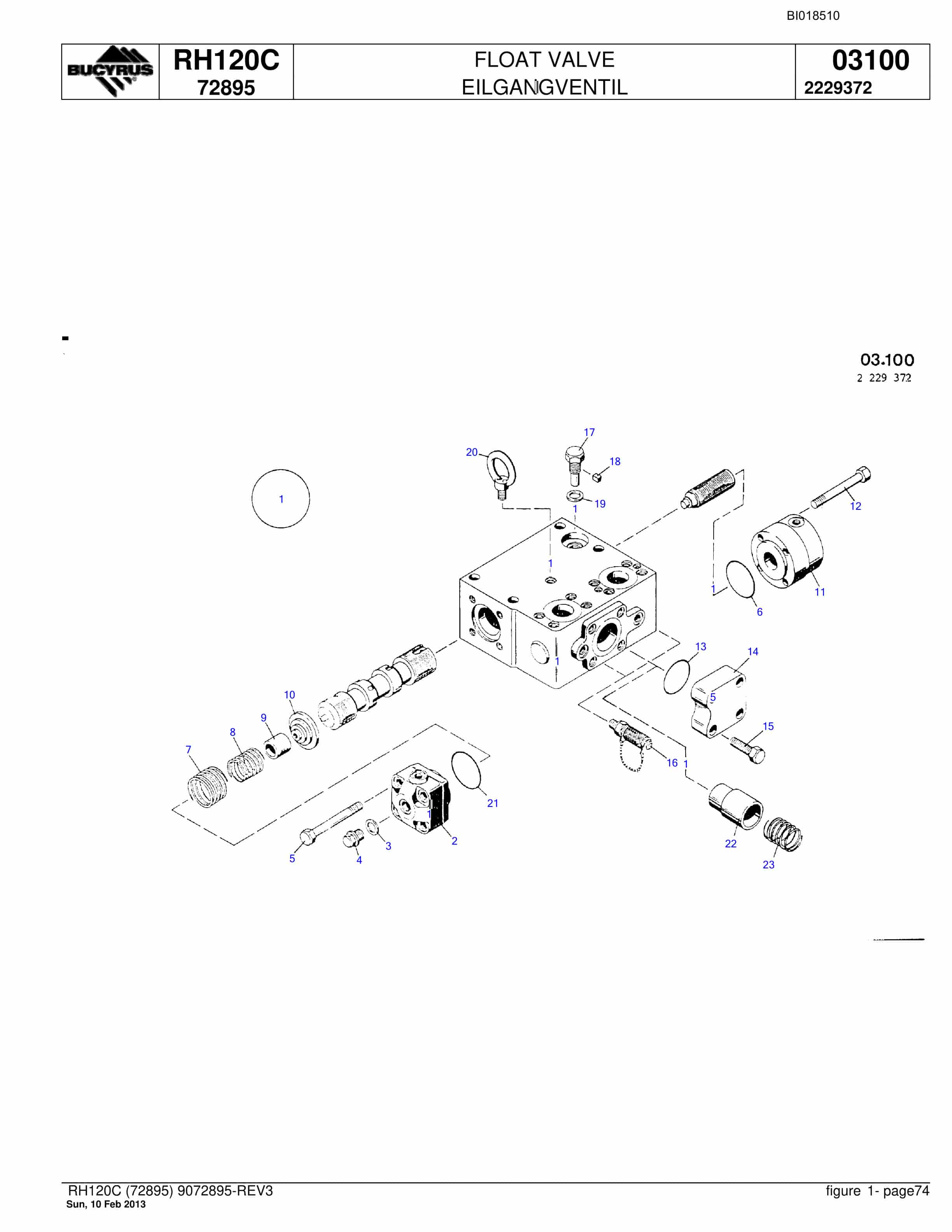 Bucyrus RH120C Hydraulic Excavator Parts Catalog BI018510-4