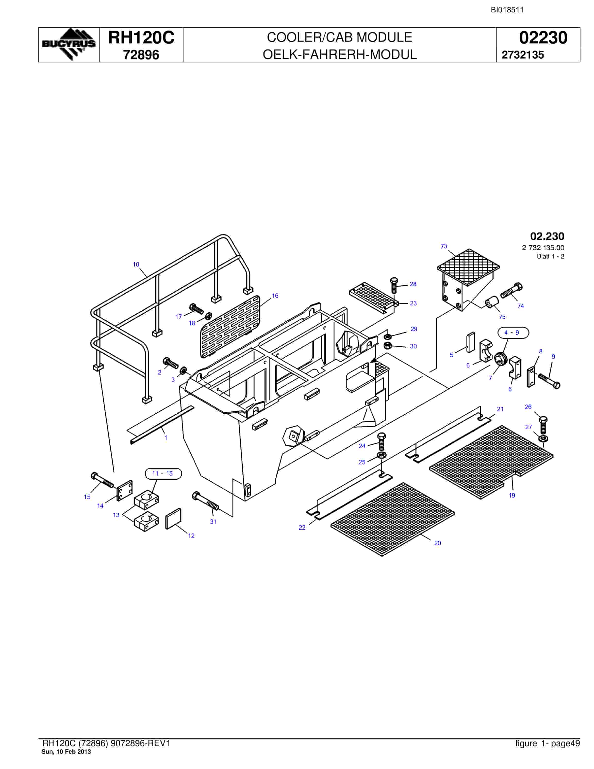 Bucyrus RH120C Hydraulic Excavator Parts Catalog BI018511-2