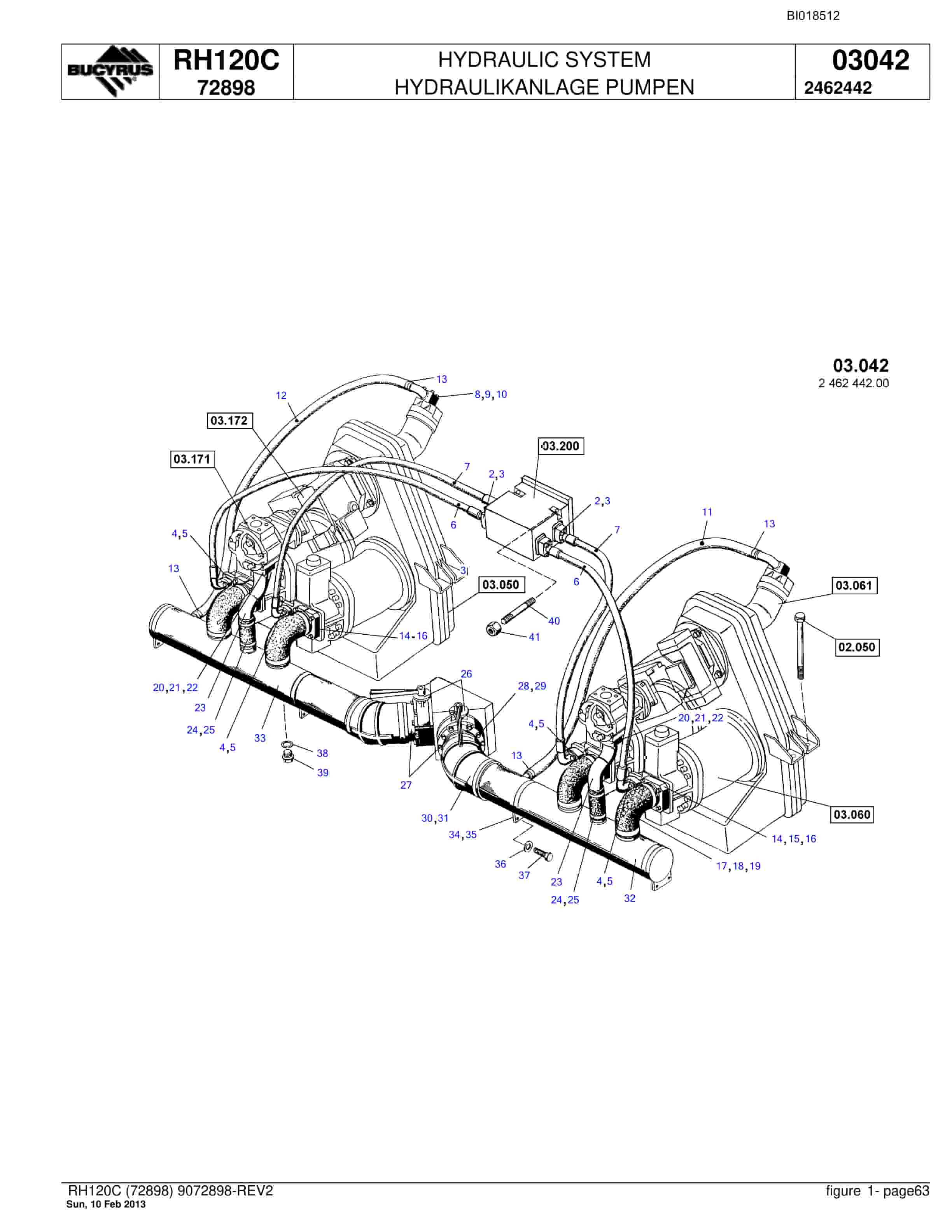 Bucyrus RH120C Hydraulic Excavator Parts Catalog BI018512-3