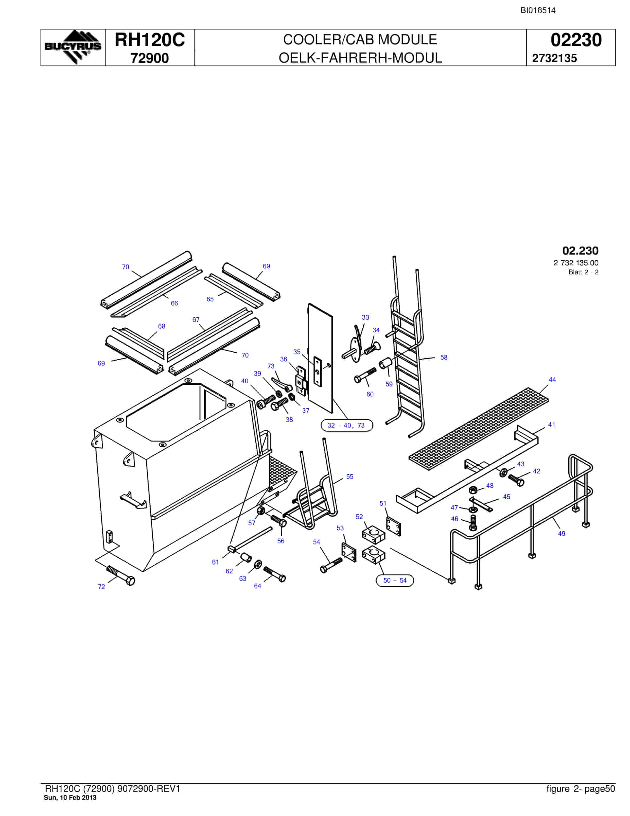 Bucyrus RH120C Hydraulic Excavator Parts Catalog BI018514-2