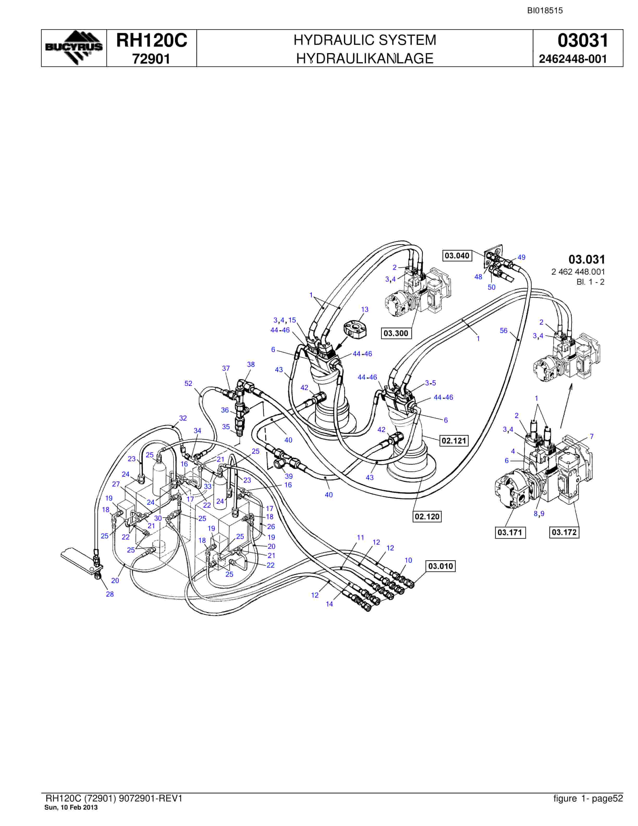 Bucyrus RH120C Hydraulic Excavator Parts Catalog BI018515-2