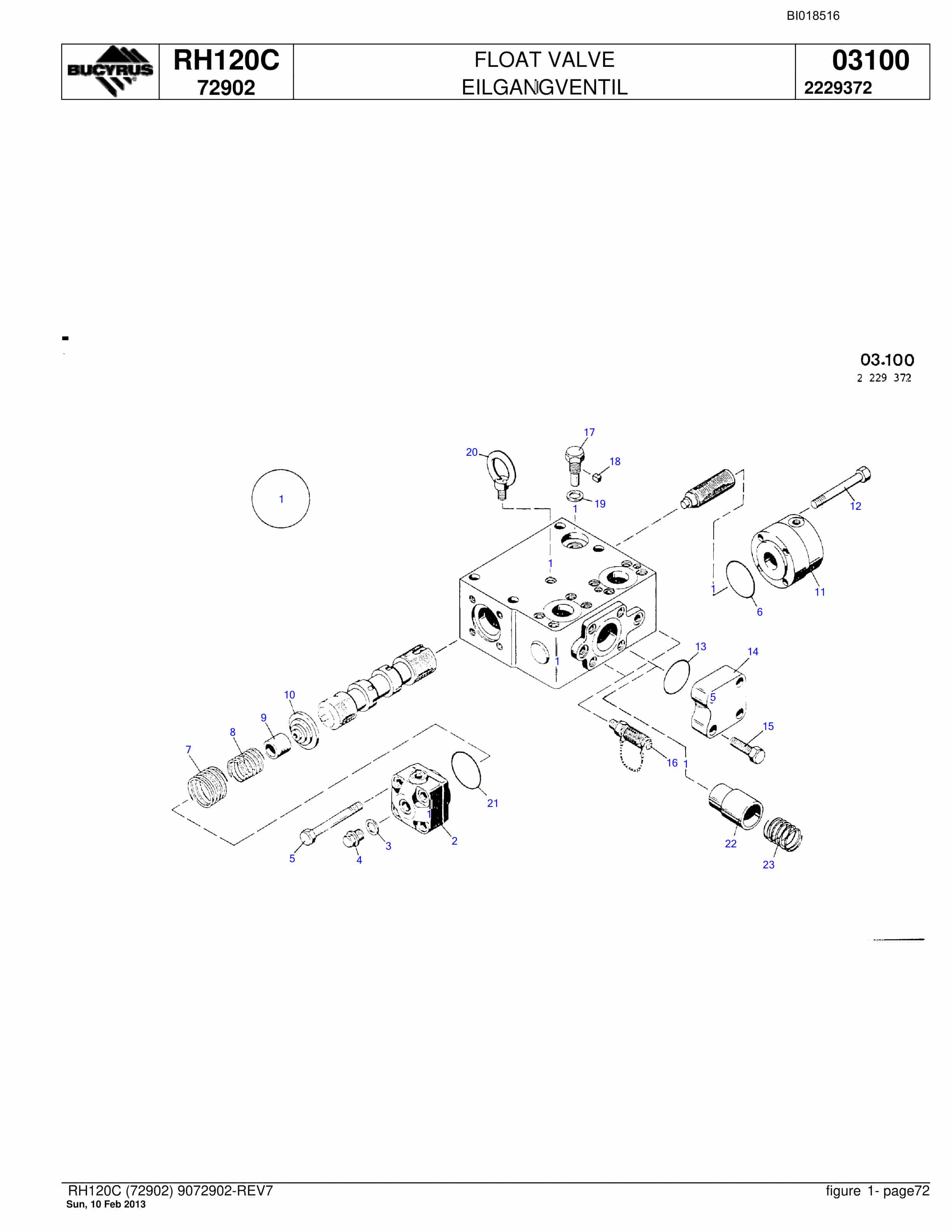 Bucyrus RH120C Hydraulic Excavator Parts Catalog BI018516-4
