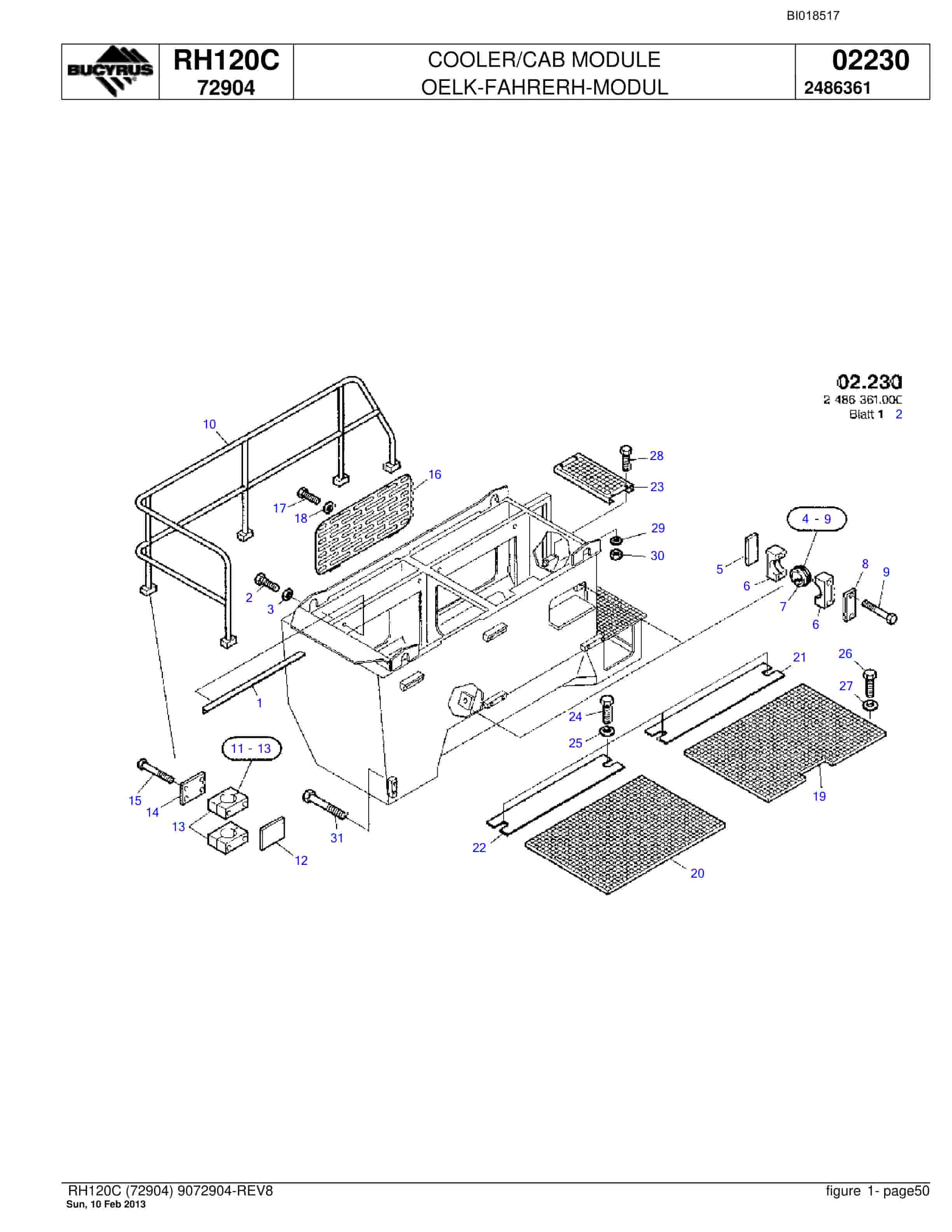 Bucyrus RH120C Hydraulic Excavator Parts Catalog BI018517-2