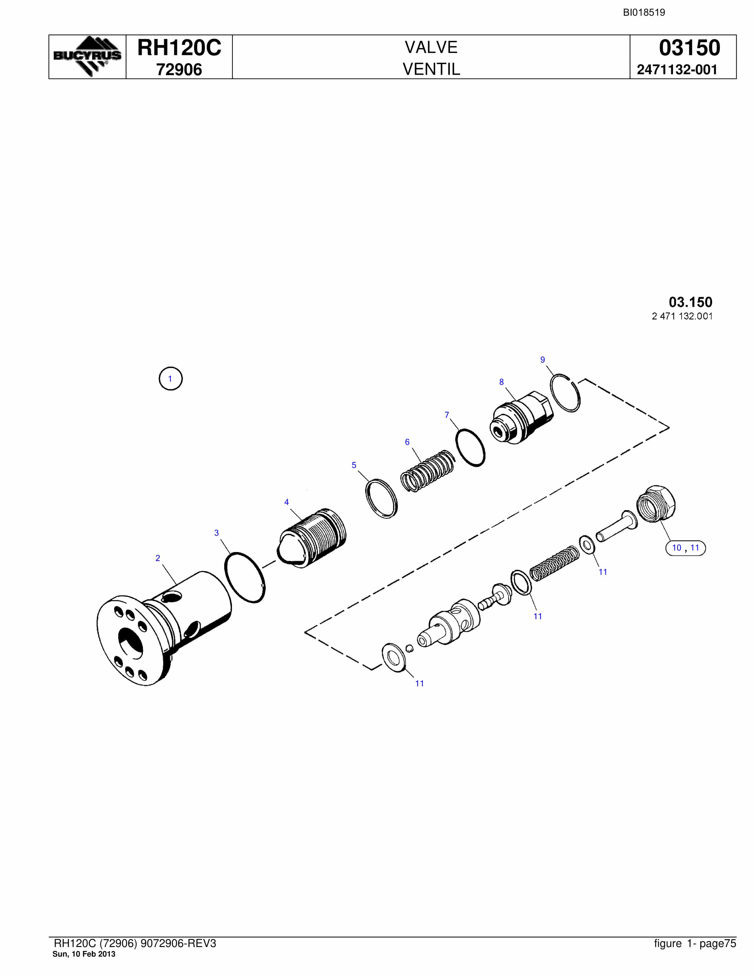 Bucyrus RH120C Hydraulic Excavator Parts Catalog BI018519-4