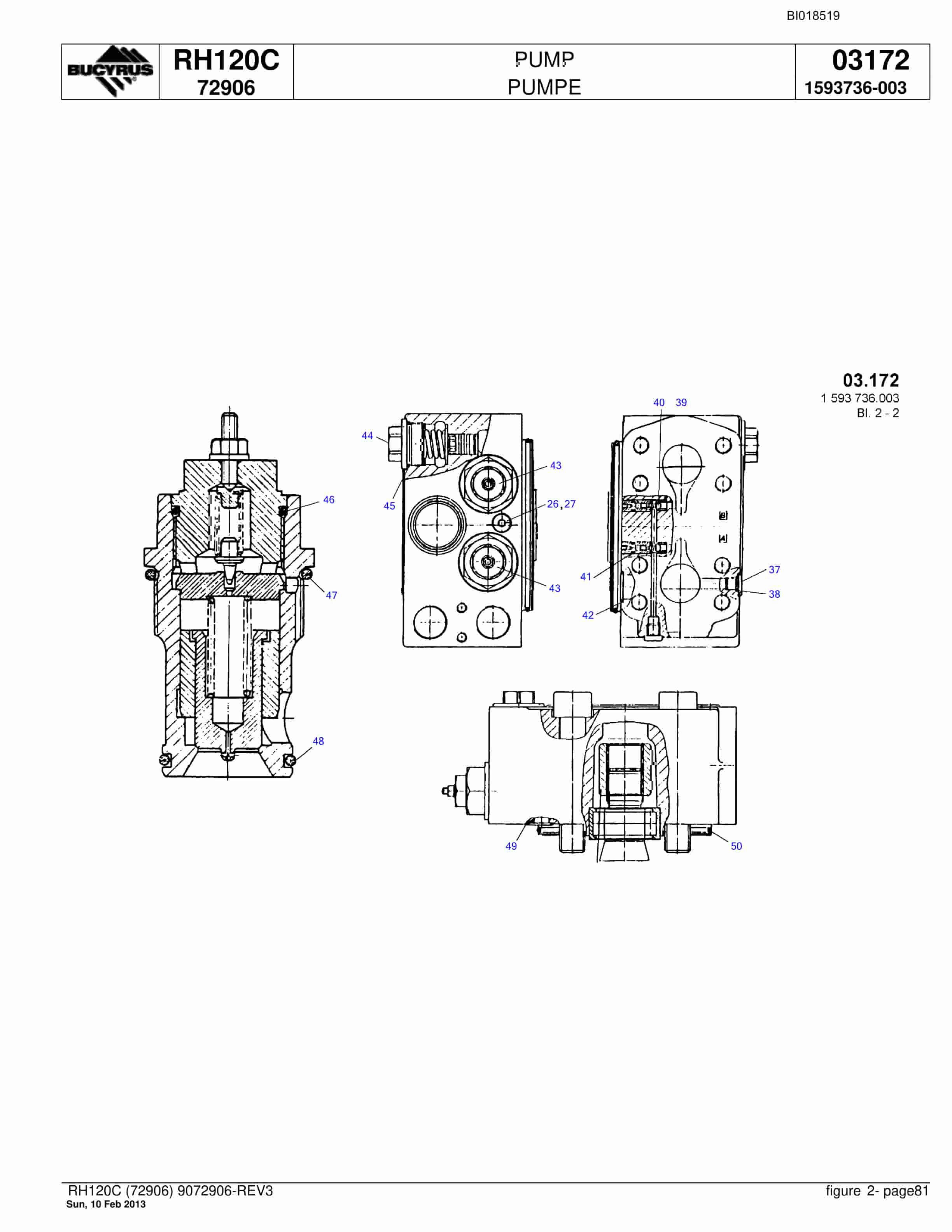 Bucyrus RH120C Hydraulic Excavator Parts Catalog BI018519-5