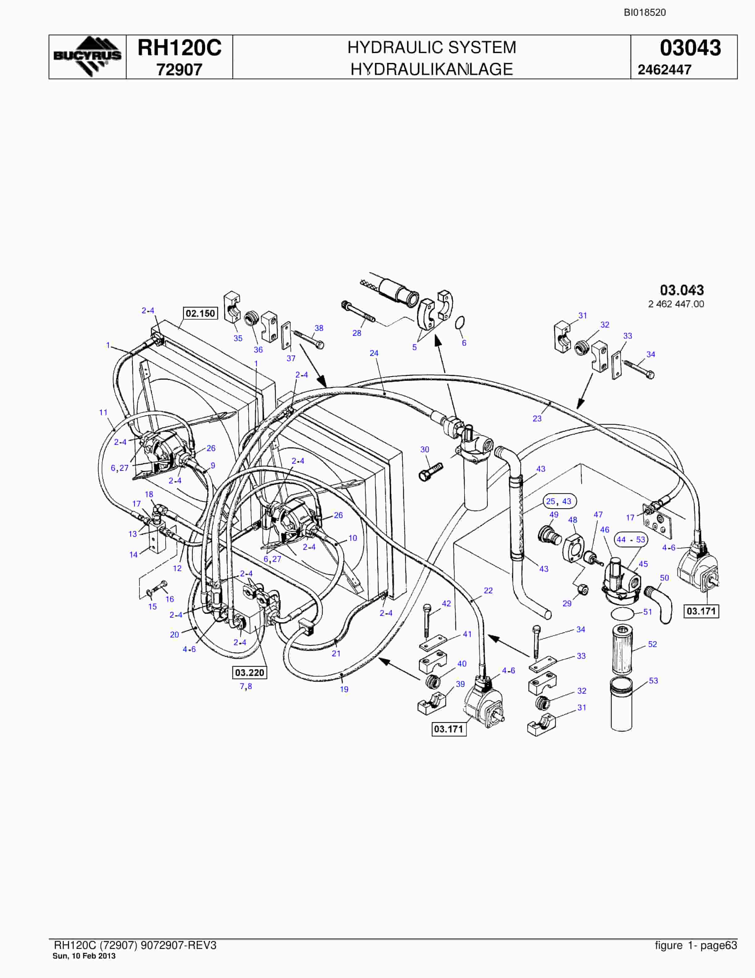 Bucyrus RH120C Hydraulic Excavator Parts Catalog BI018520-3