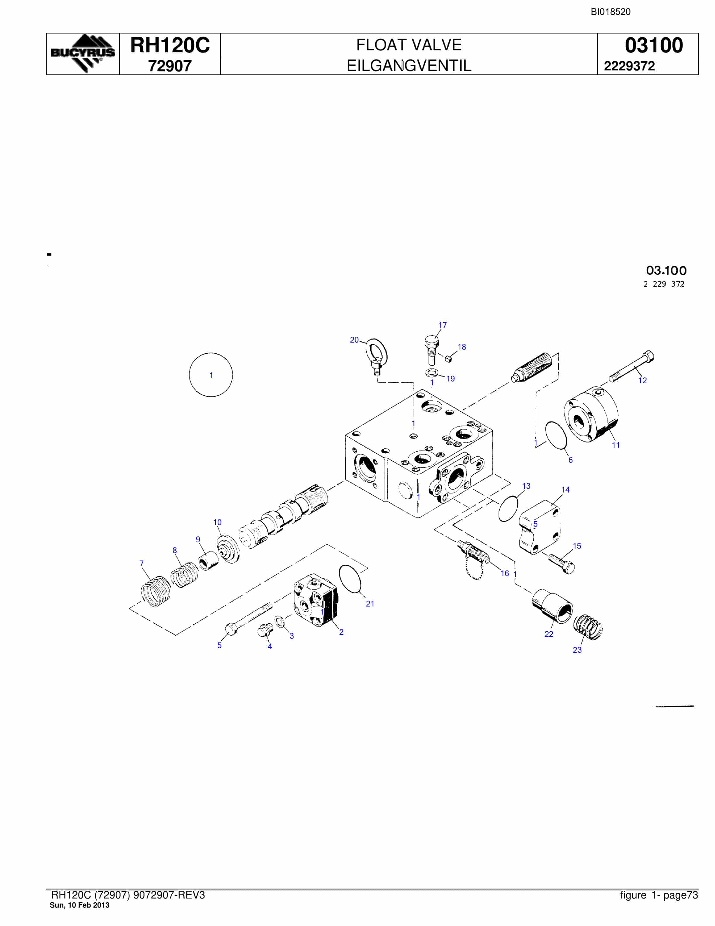 Bucyrus RH120C Hydraulic Excavator Parts Catalog BI018520-4