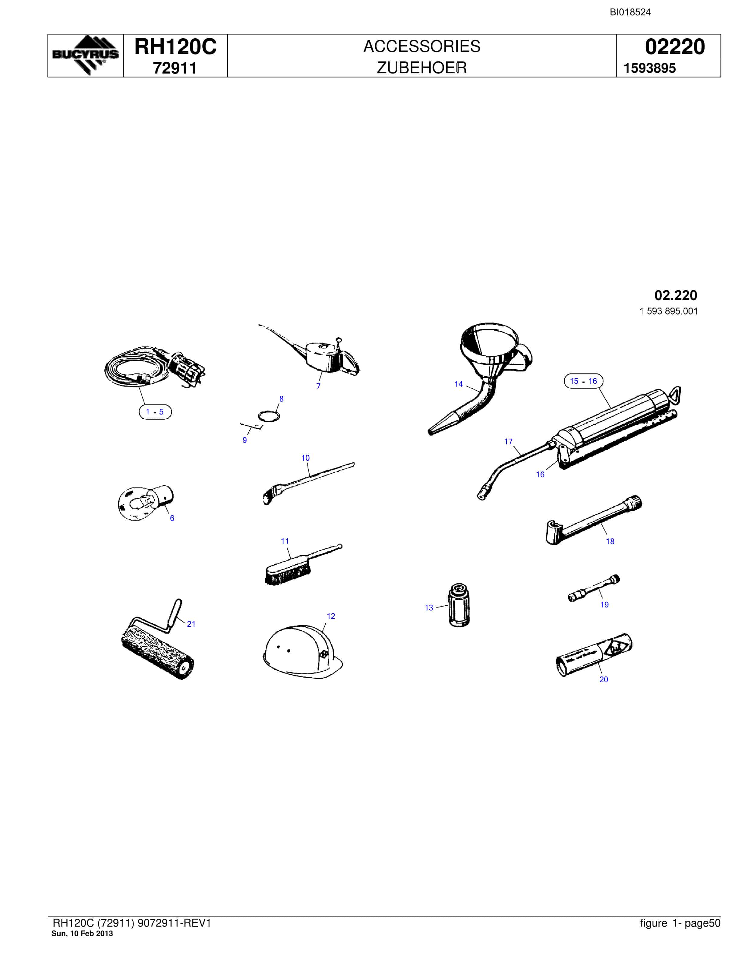 Bucyrus RH120C Hydraulic Excavator Parts Catalog BI018524-2