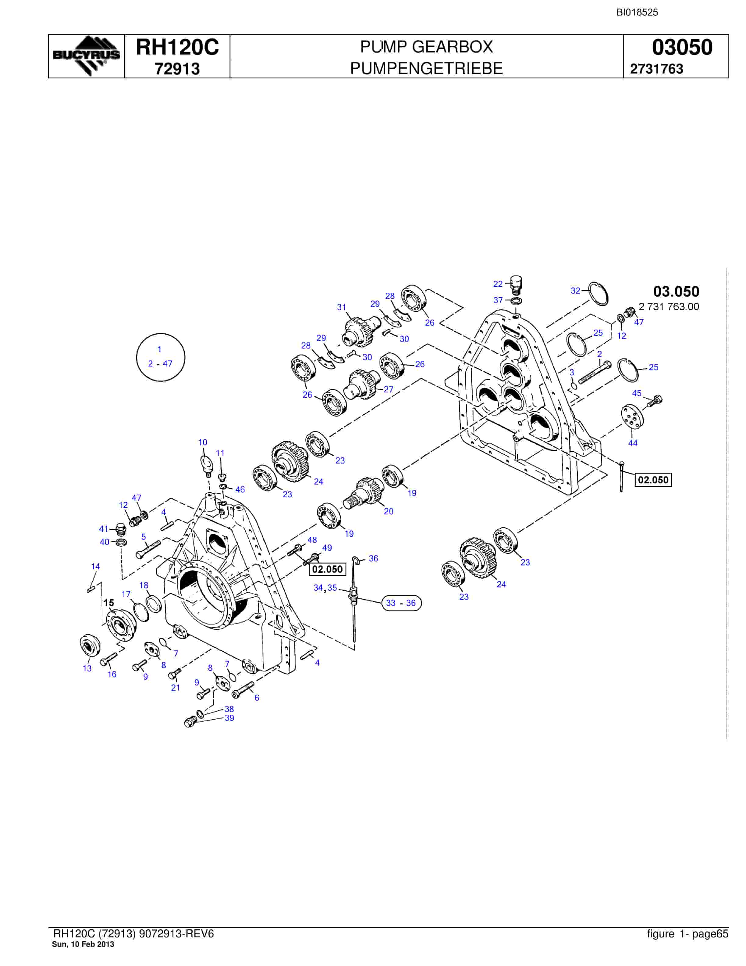 Bucyrus RH120C Hydraulic Excavator Parts Catalog BI018525-3